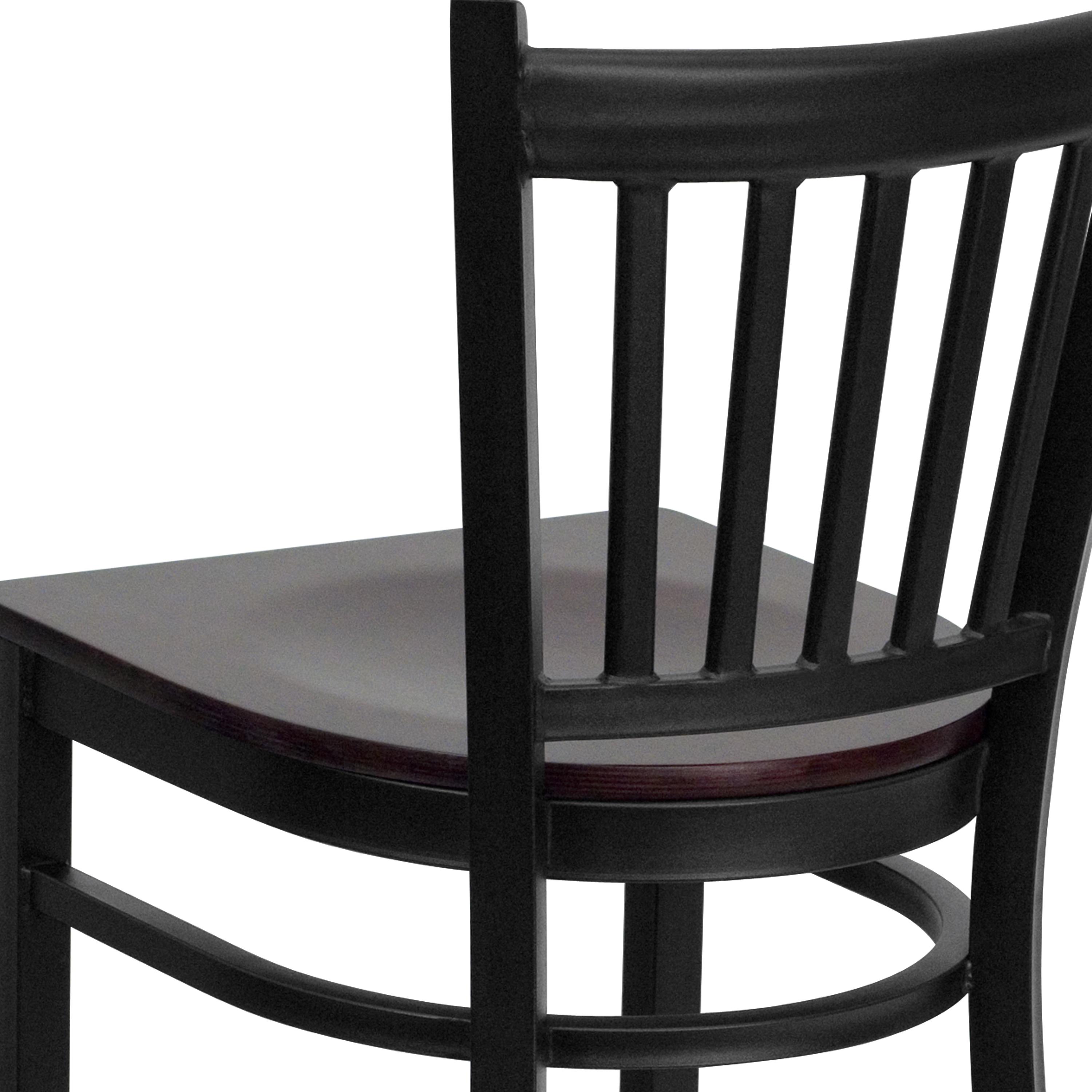 Flash Furniture HERCULES Series Black Vertical Back Metal Restaurant Barstool - Mahogany Wood Seat
