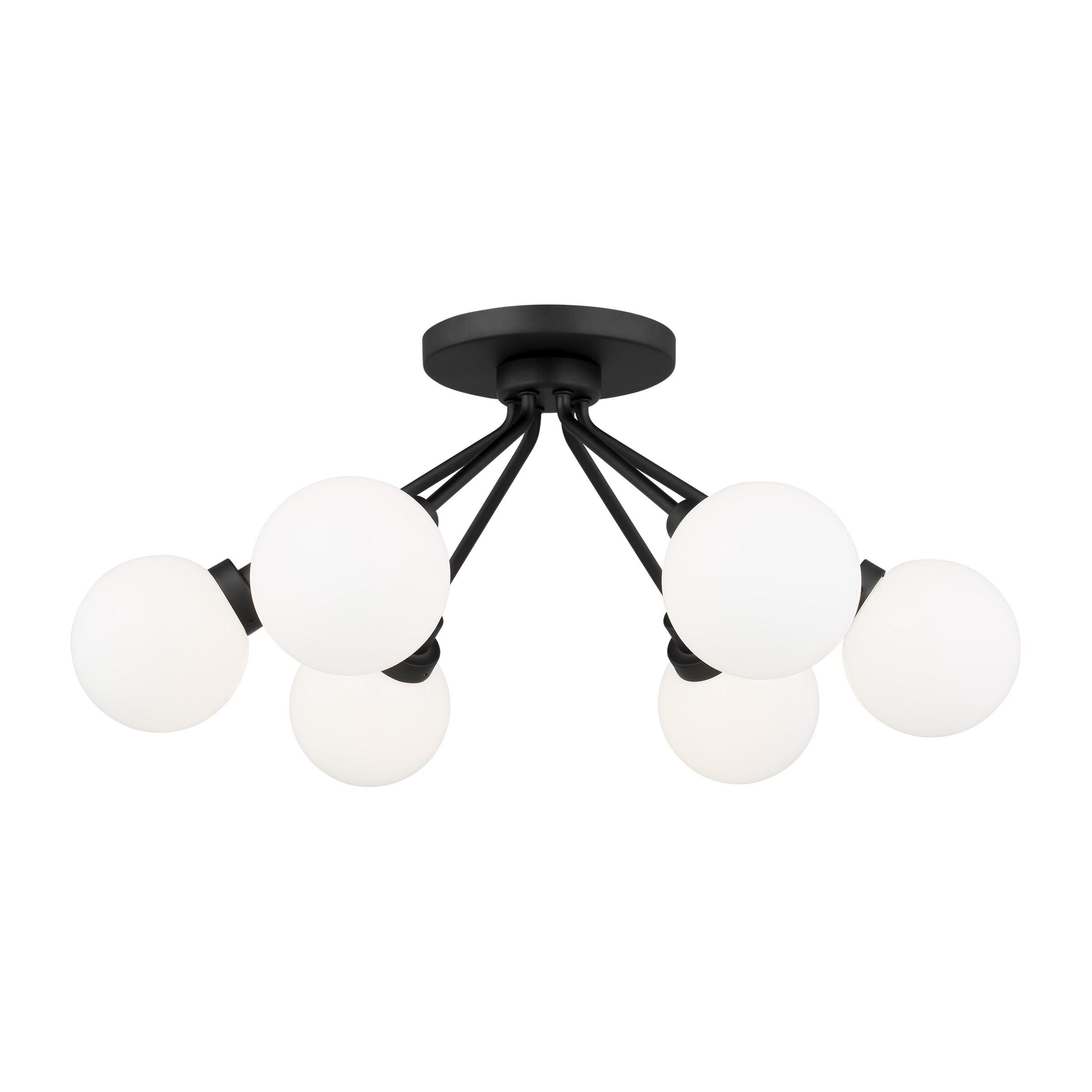 Donovan Matte Black 24" Modern Globe Semi-Flush Mount with White Glass