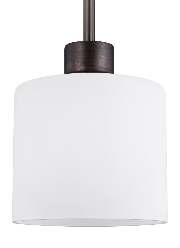 Generation Lighting Canfield 1 -Light Bronze Modern/contemporary Etched glass Cylinder Mini Outdoor Hanging Pendant light