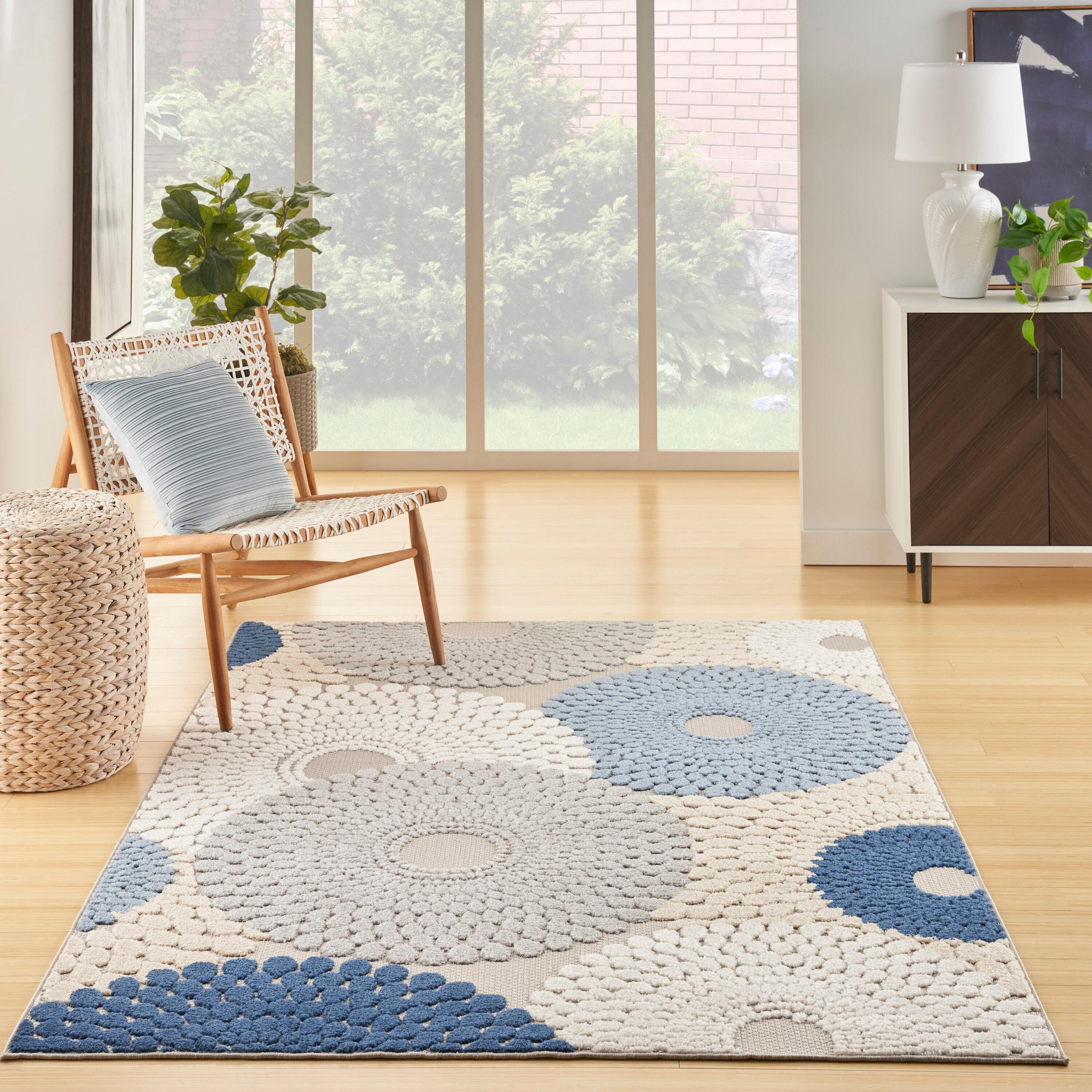 Nourison Aloha Bold Geometric Flatweave High-Low Indoor Outdoor Area Rug Blue/Grey 3'6" x 5'6"