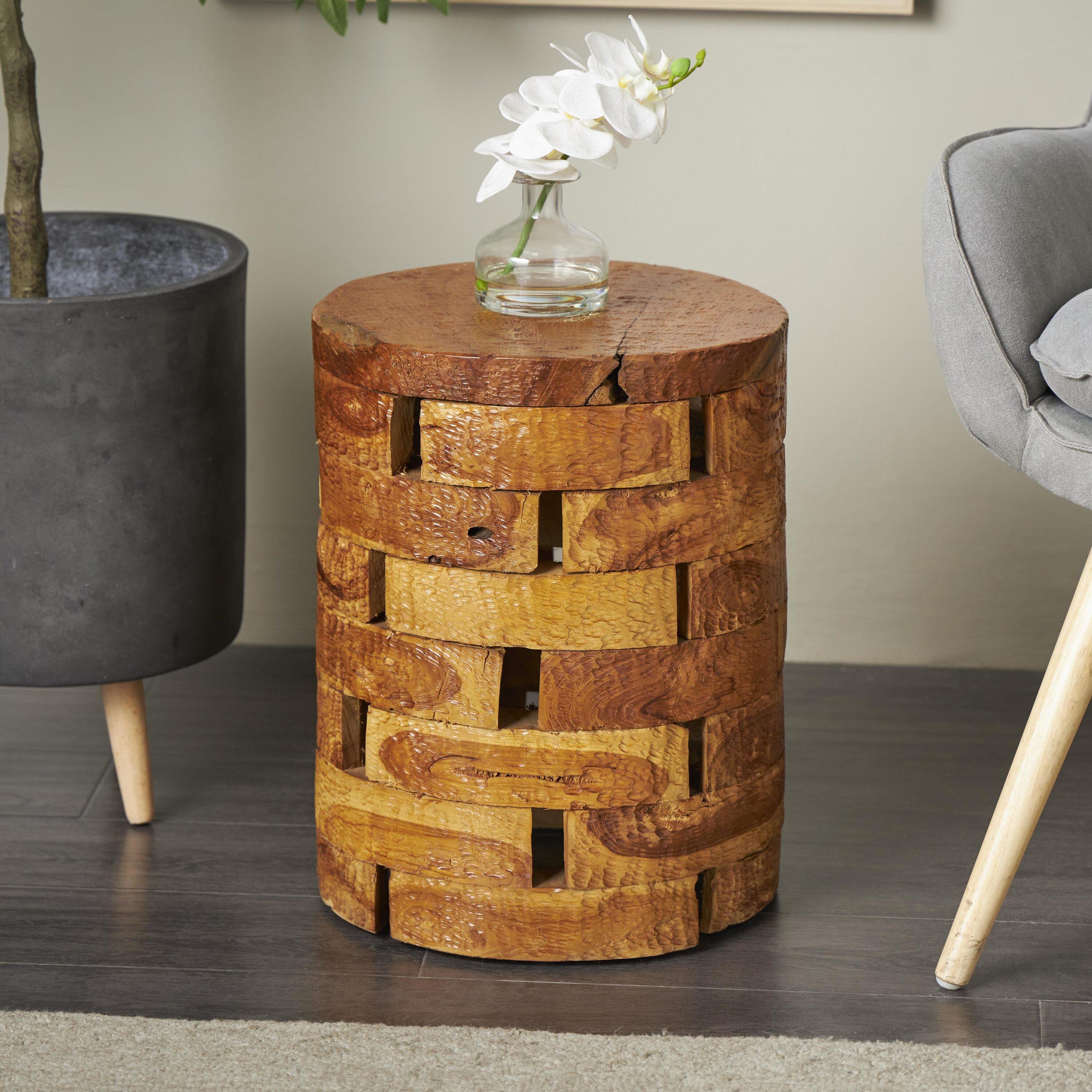 Olivia & May 18" x 14" Contemporary Teak Wood Accent Table Brown: Handcrafted, No Assembly, Indoor Use, Unique Design