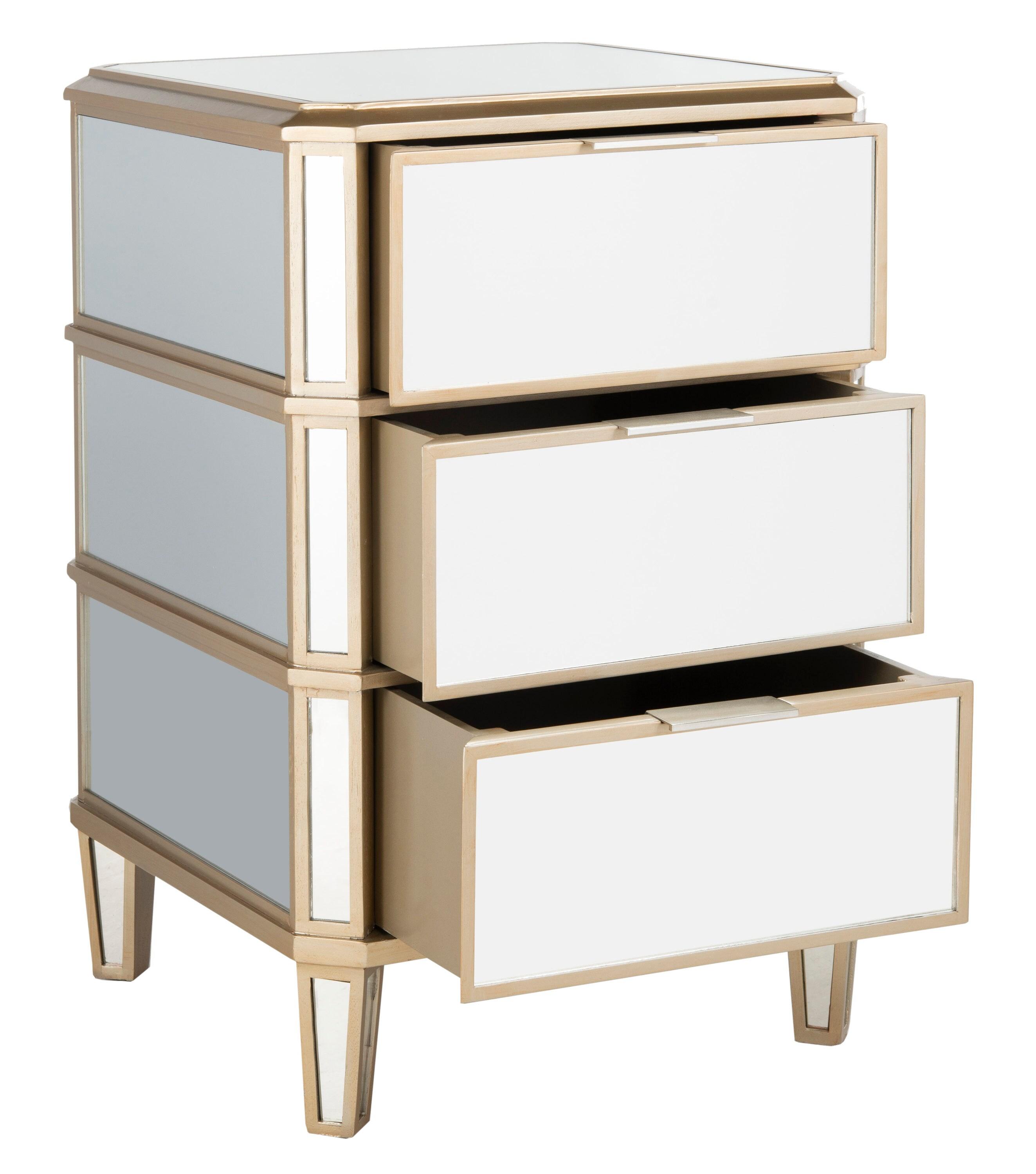 Giana 3 Drawer Mirrored Nightstand - Mirror - Safavieh.