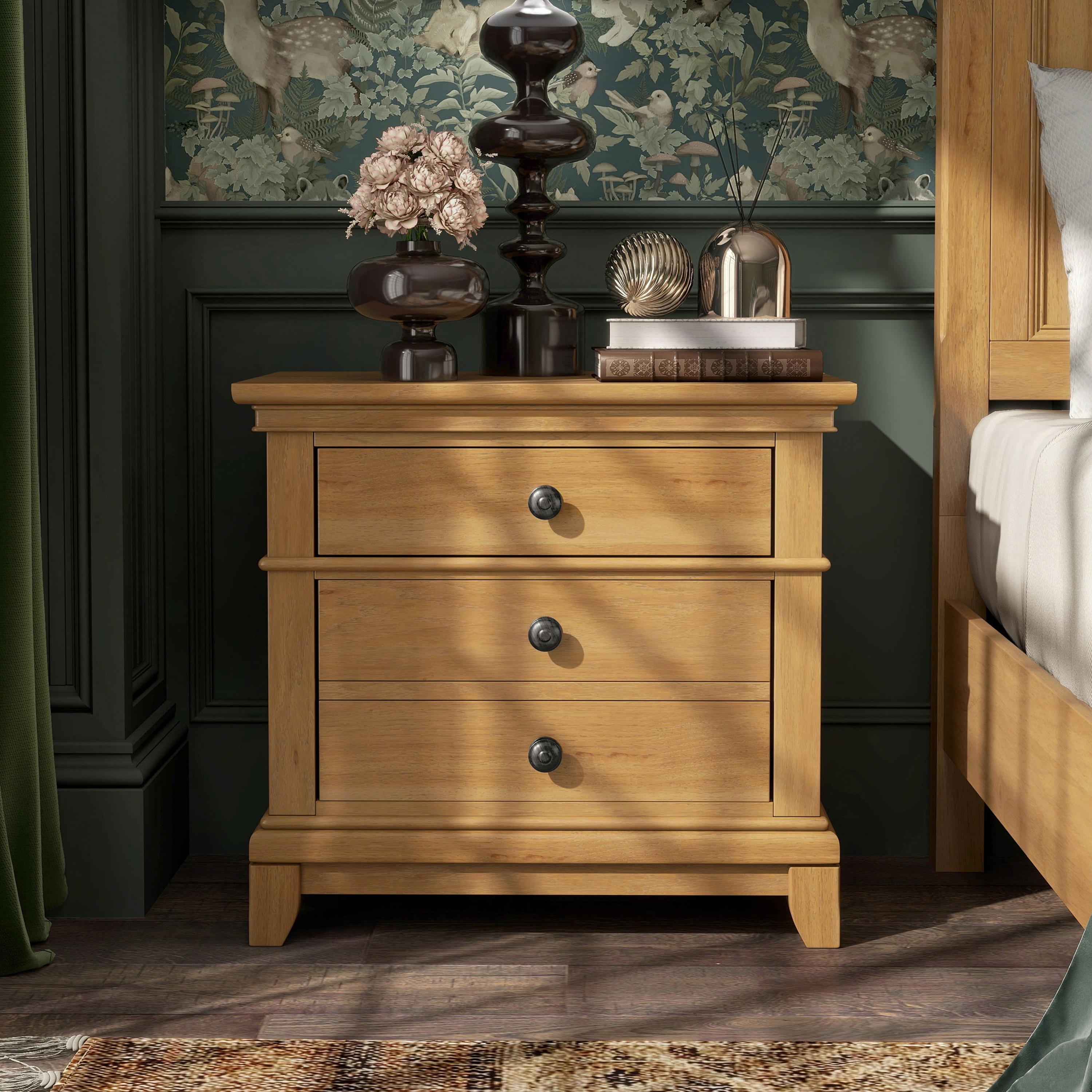 Furniture of America Stratford 2-Drawer Solid Wood Adult Bedroom Nightstand, Natural Oak