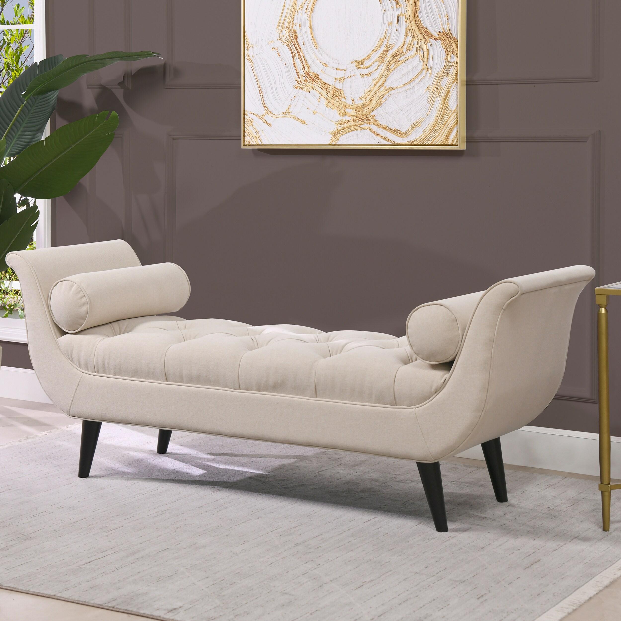 Alma Tufted Flare Arm Entryway Bench, Sky Neutral