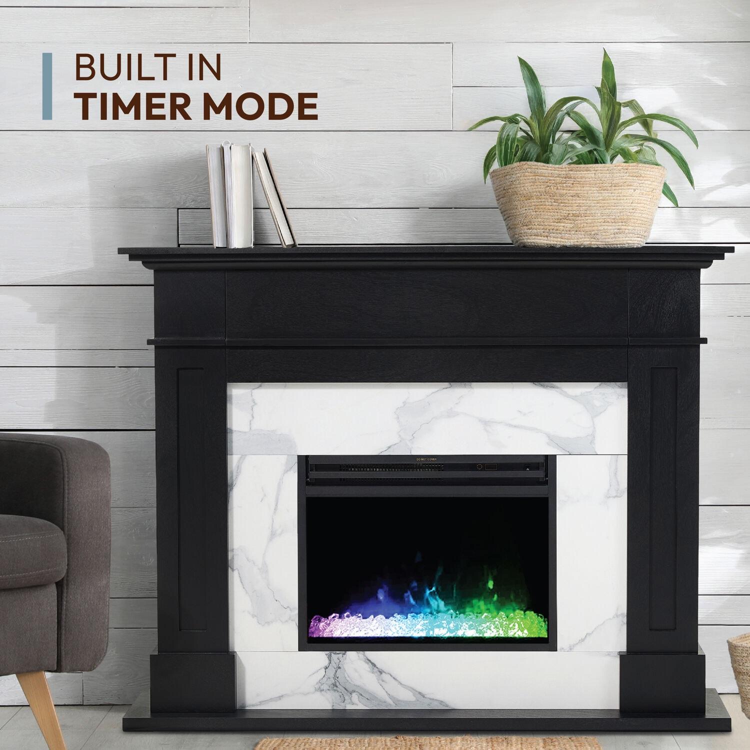 Cambridge Cambridge Sofia 53-in. Electric Fireplace Mantel in with Black Marble Inlay and Crystal Rocks