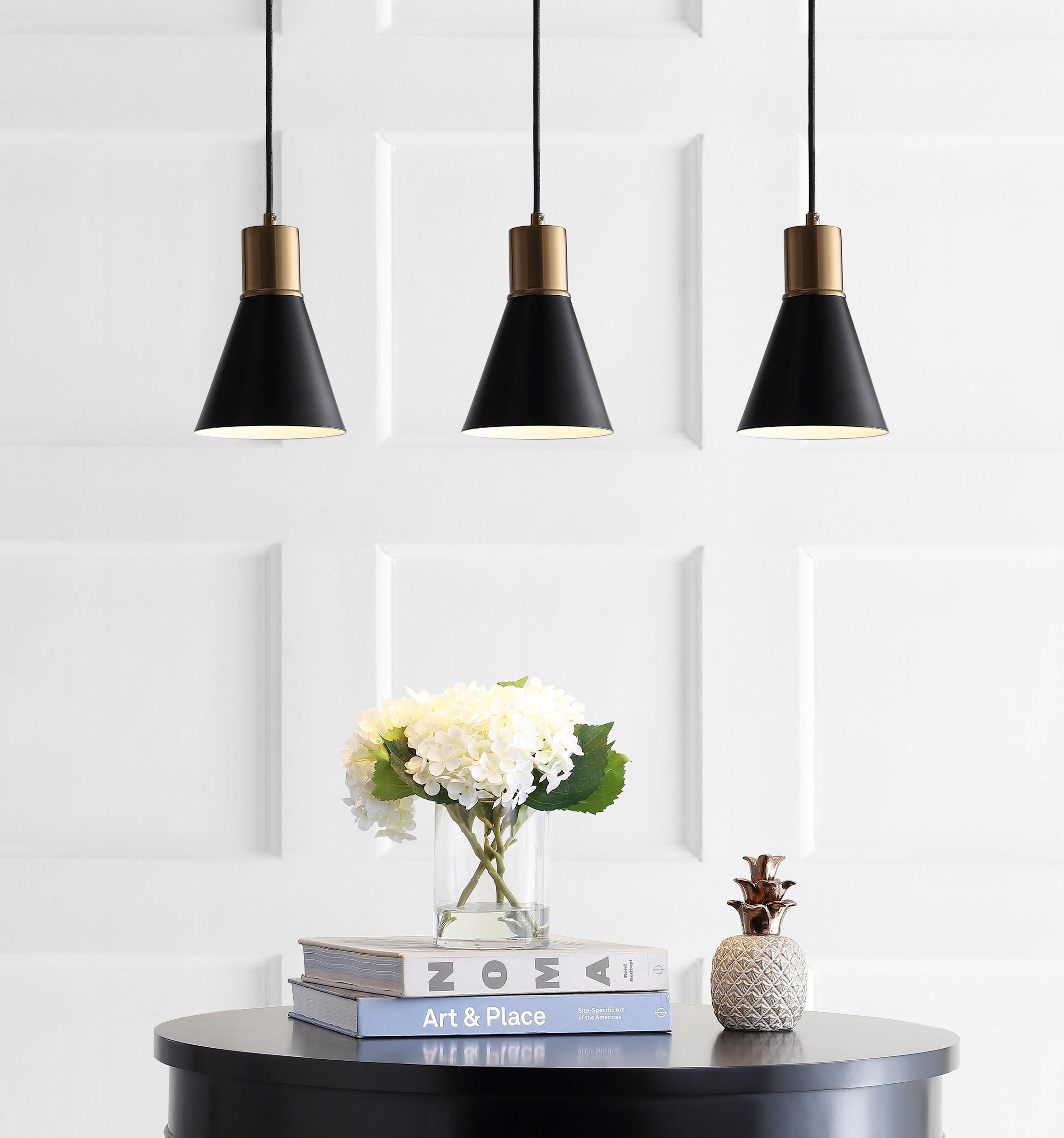 Apollo 33.5" 3-Light Mid-Century Modern Iron Adjustable Linear LED Pendant, Black/Brass Gold