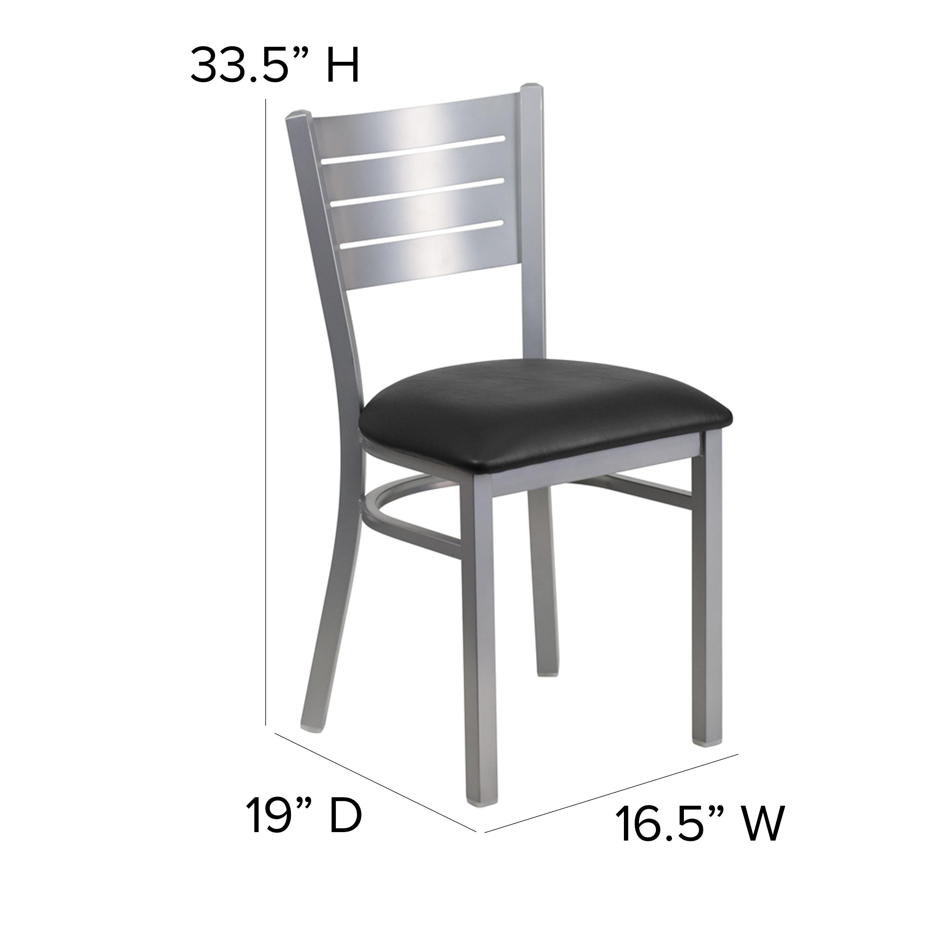 Flash Furniture HERCULES Series Silver Slat Back Metal Restaurant Chair - Black Vinyl Seat