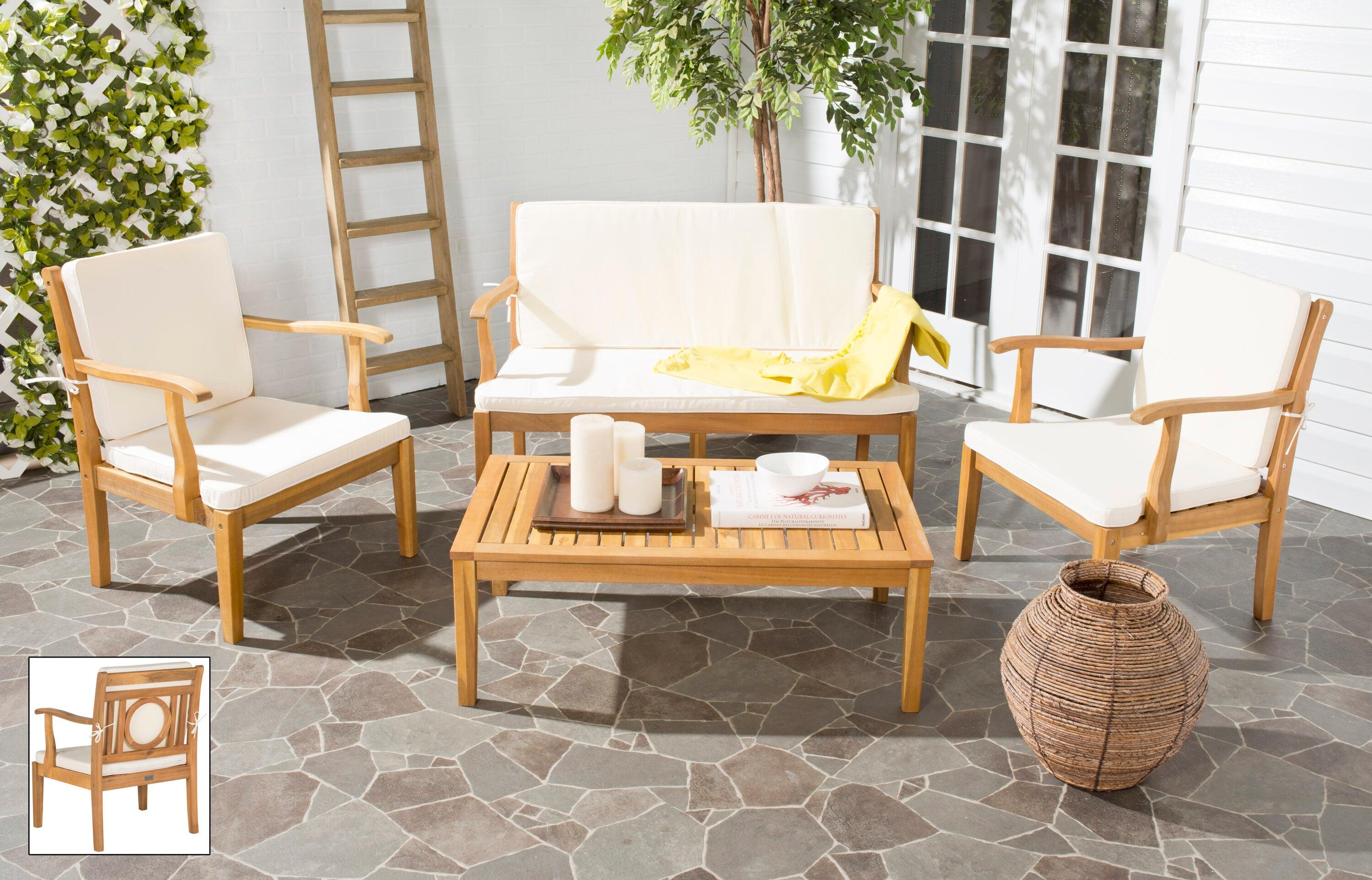 Montclair 4 Piece Patio Outdoor Living Conversation Set - Natural/Beige - Safavieh