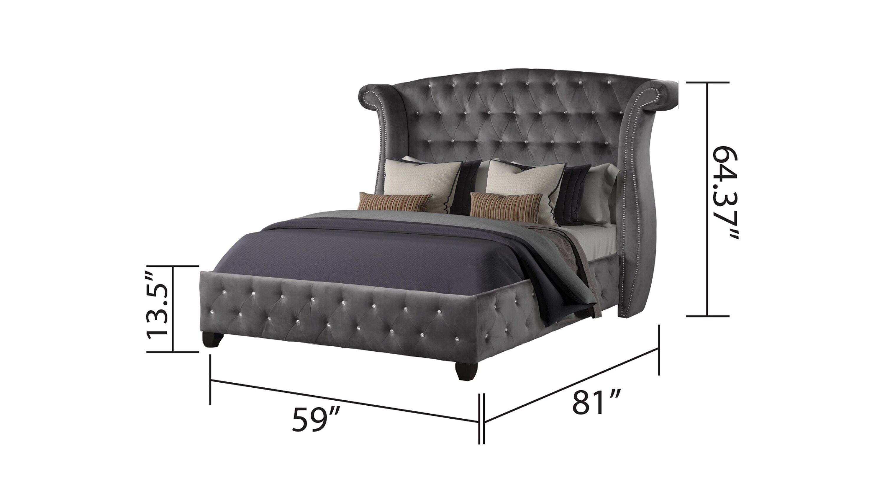 Sophia Full 5 Pc Vanity Upholstery Bedroom Set Made With Wood in Gray