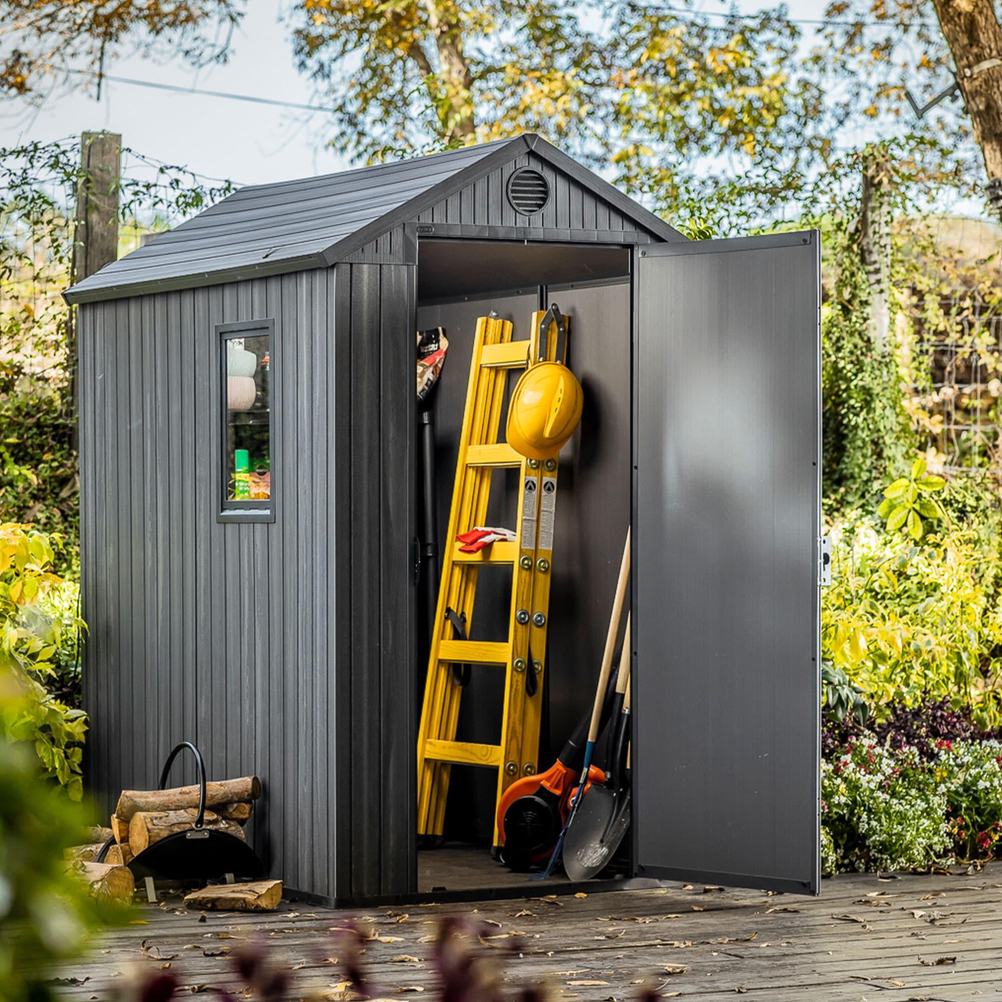 Darwin 4 ft. W x 6 ft. D Durable Resin Outdoor Storage Shed With Floor and Window for Garden Patio Furniture and Tools, Grey