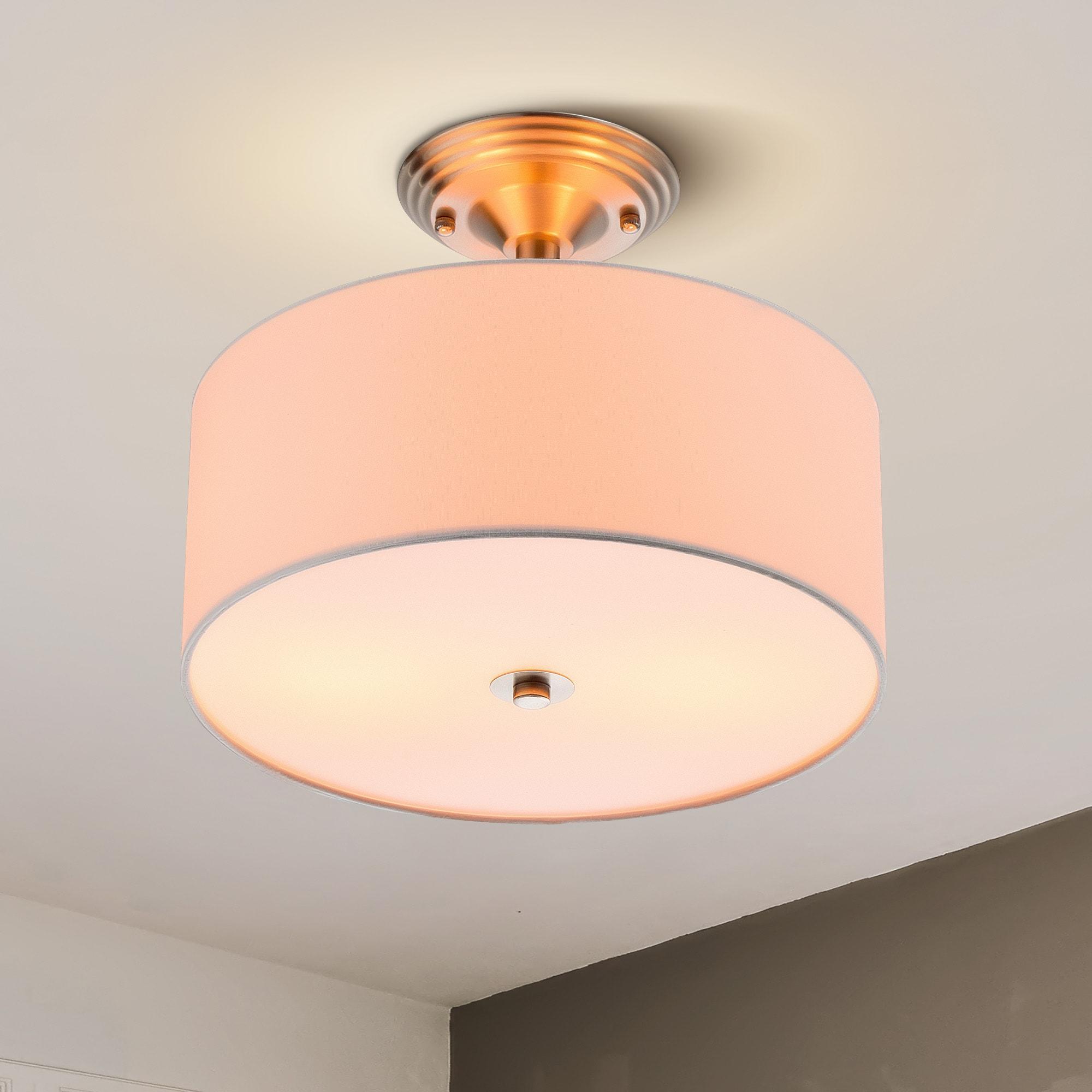 Progress Lighting, Inspire Collection, 2-Light Semi-Flush, Brushed Nickel, Etched Glass with Summer Linen Shade