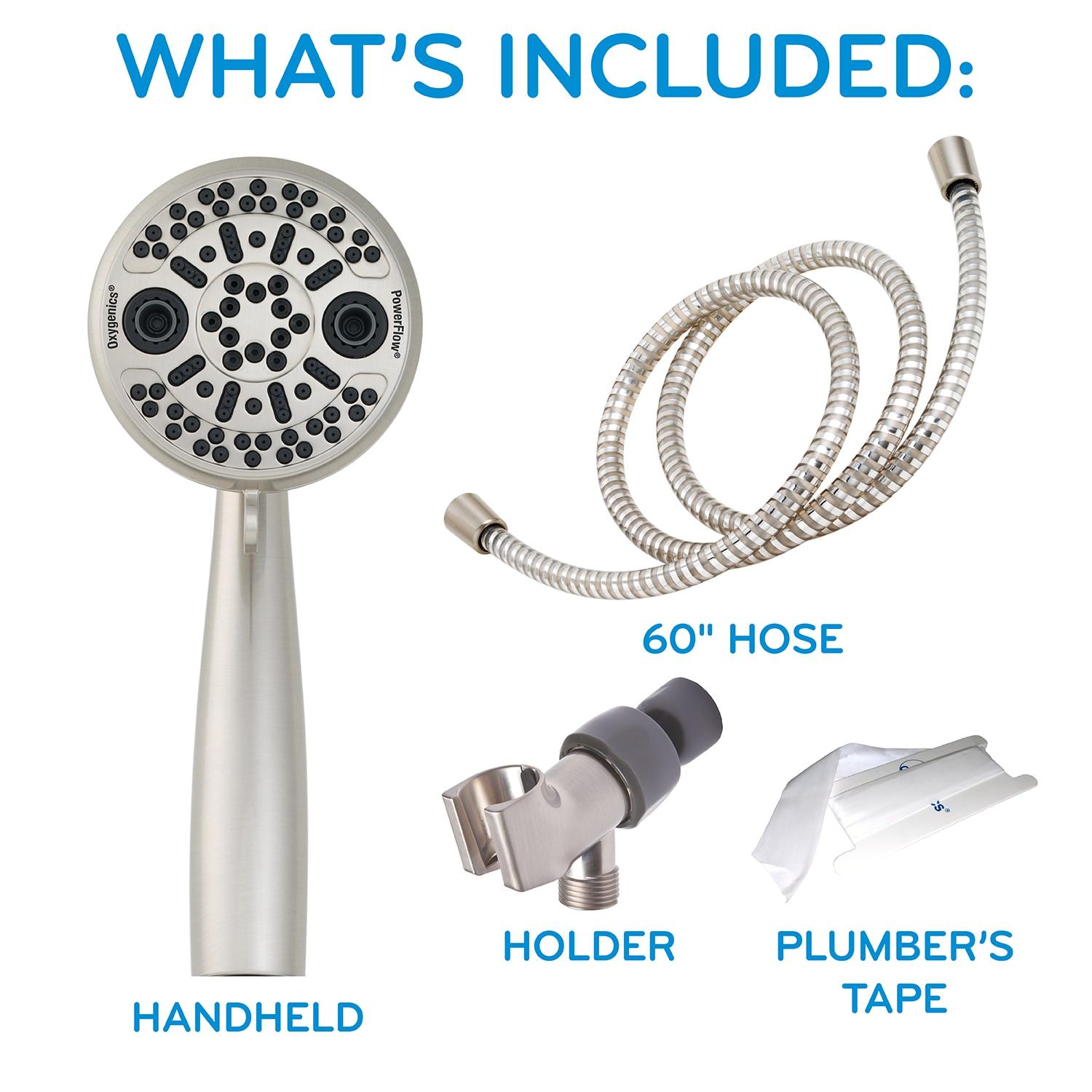 Brushed Nickel 3-Setting Handheld Showerhead with Pulse and Rain