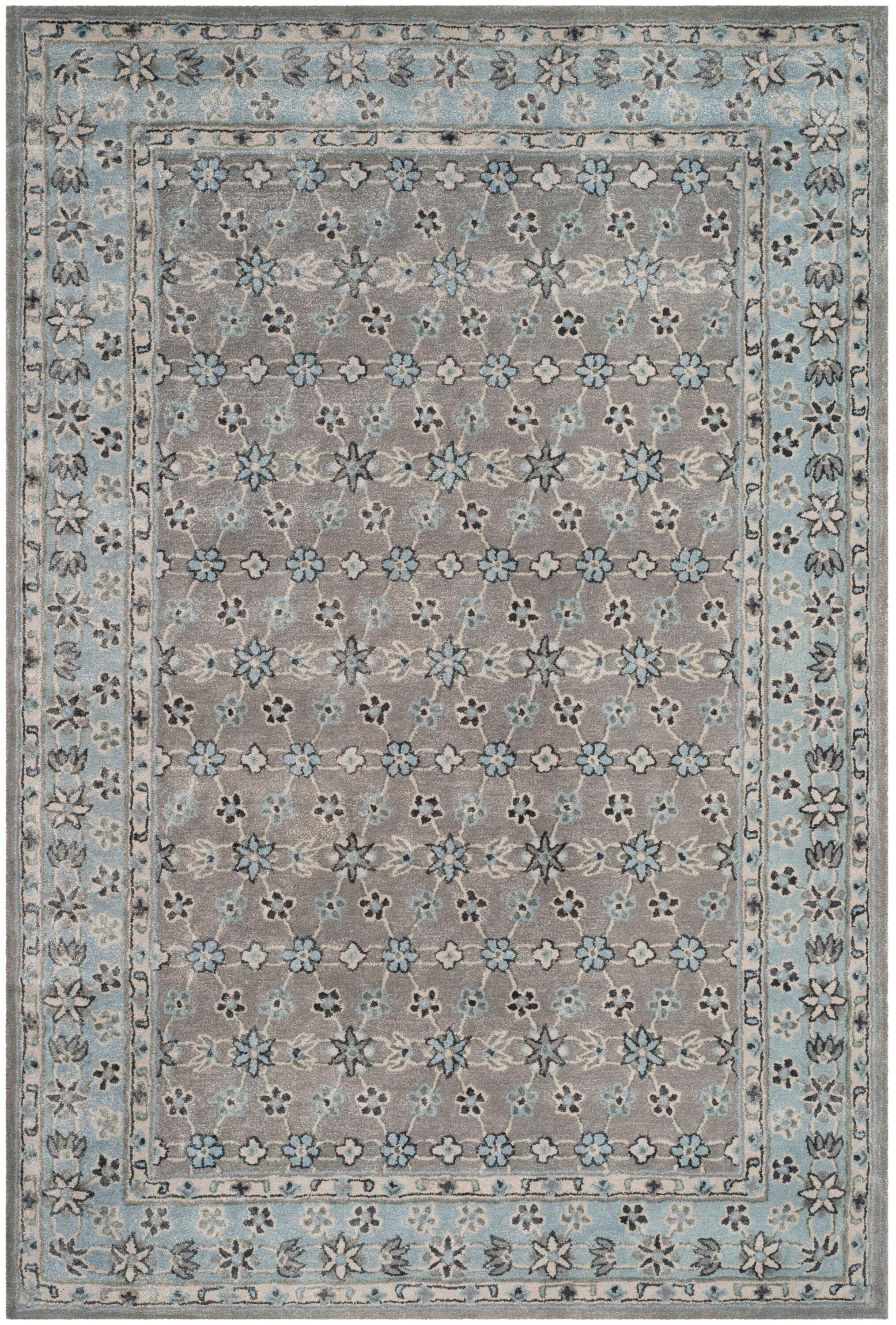 SAFAVIEH Bella Ridley Traditional Floral Wool Area Rug, Silver/Light Blue, 6' x 9'