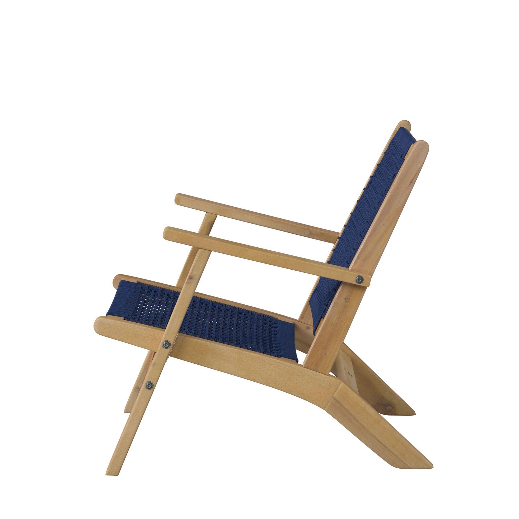 Balkene Home Patio Sense Vega Natural Stain Chair ,Acacia Wood Construction ,Woven Web Seat- Navy Blue Cording