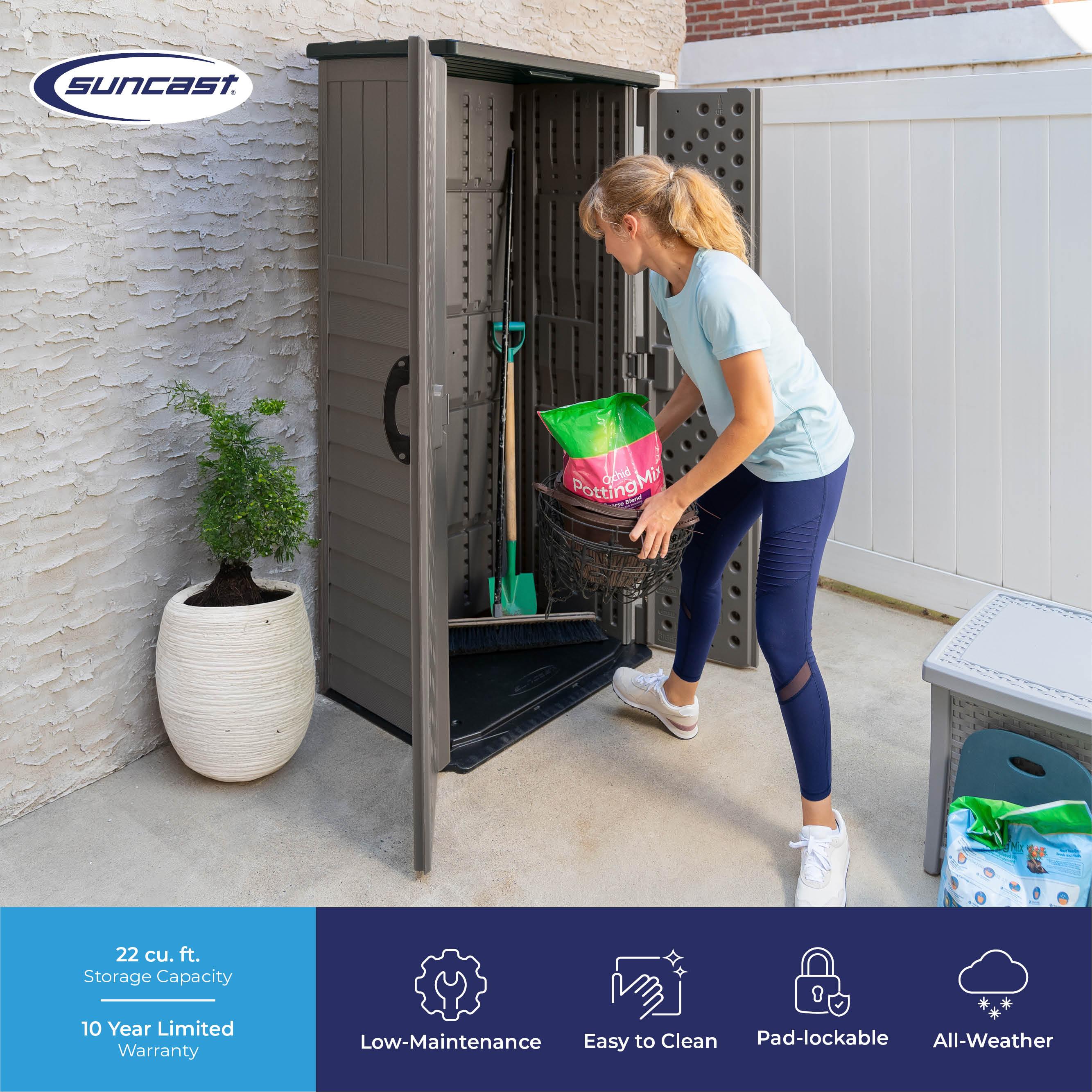 Suncast Suncast Outdoor 32.25 in. W x 24.75 in. D x 72 in. H Resin Vertical Tool Shed