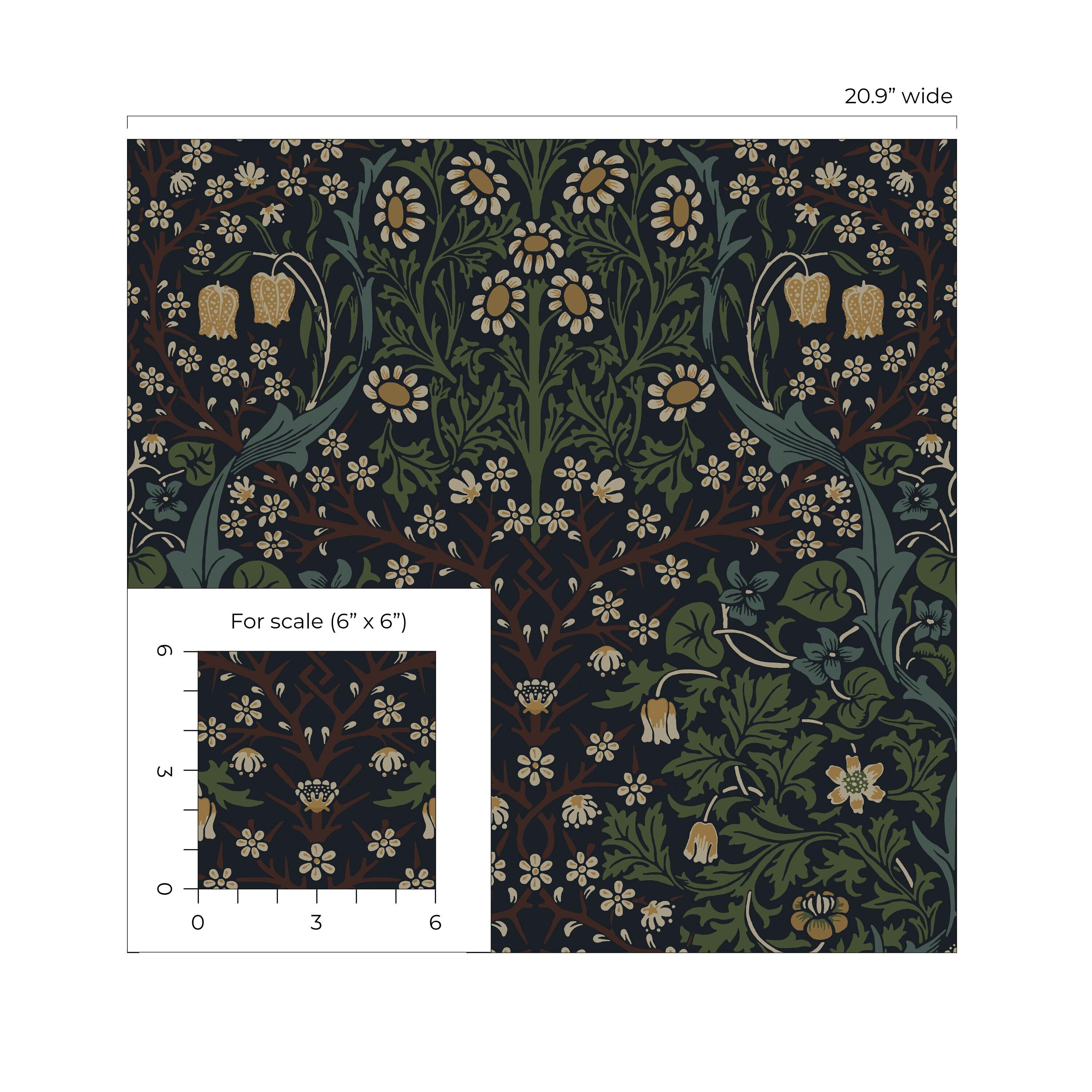 NextWall  Victorian Garden Floral Peel and Stick Wallpaper 20.9 in. W x 18 ft. L - Midnight Blue & Evergreen