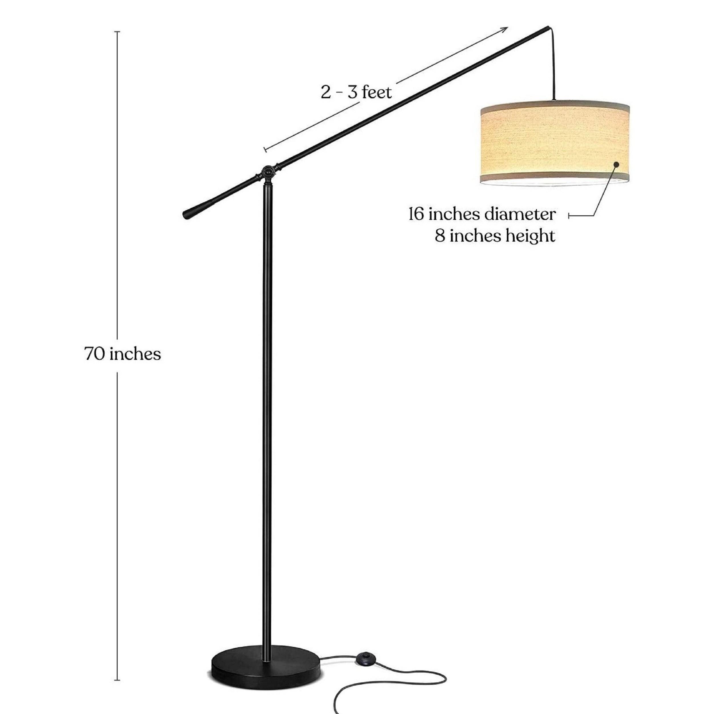 Brightech Hudson 70 in. Modern Height Adjustable LED Floor Lamp with Beige Fabric Drum Shade