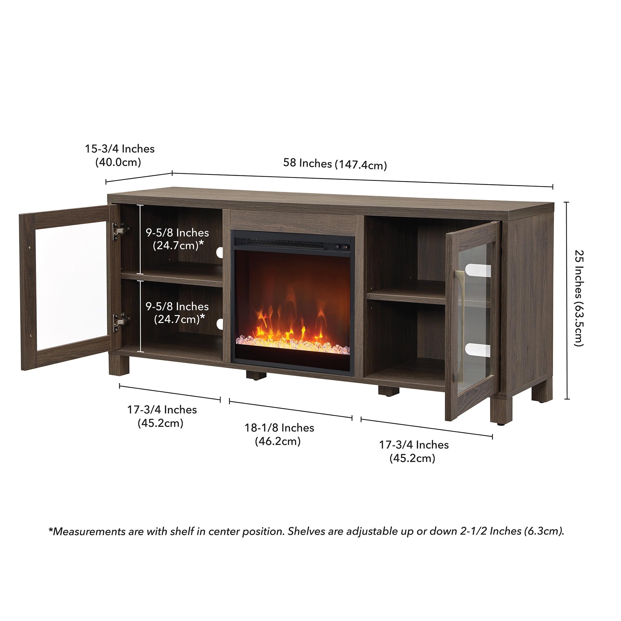 Evelyn&Zoe Quincy Rectangular TV Stand with Crystal Fireplace for TV's up to 65", Alder Brown