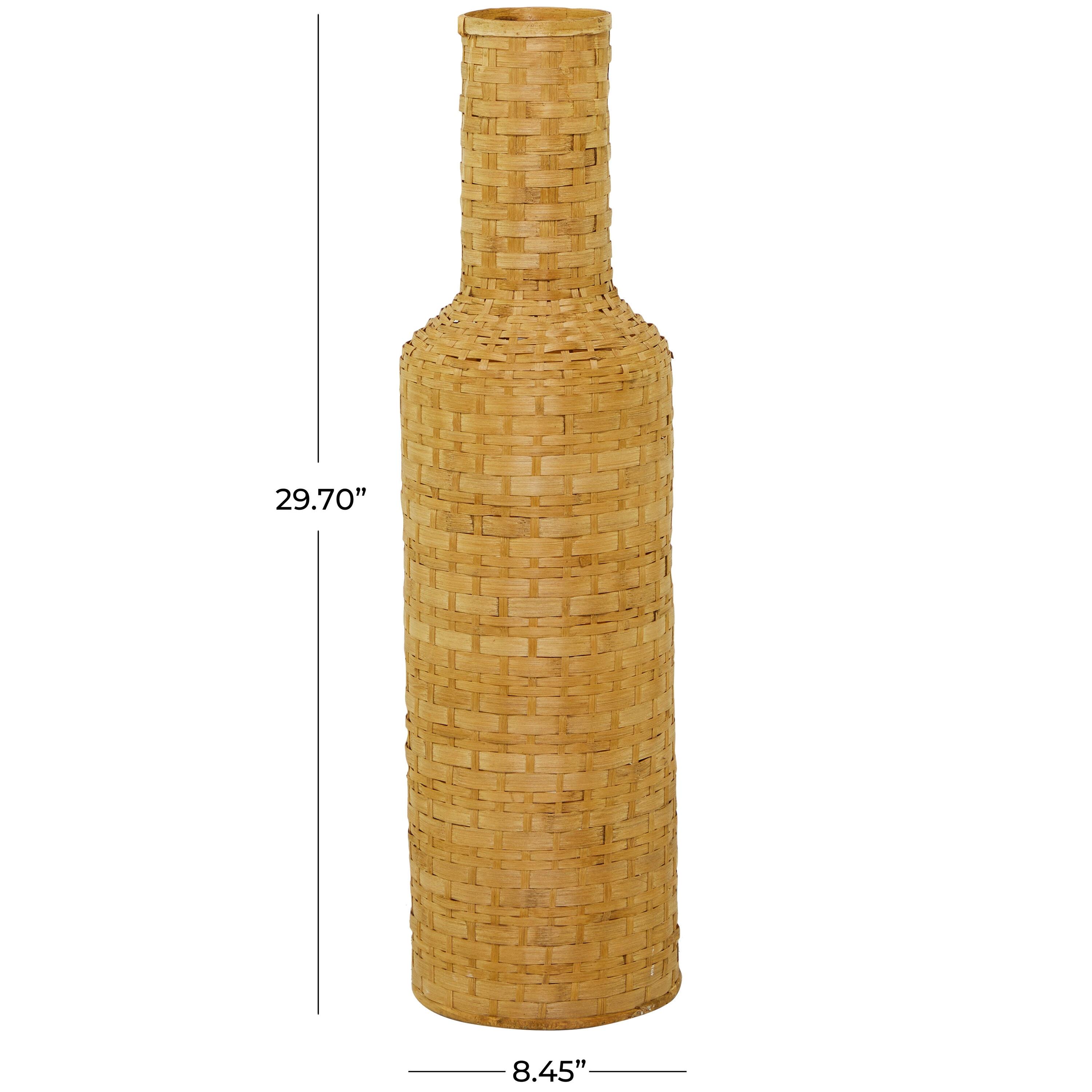 Tall Brown Woven Bamboo Floor Vase