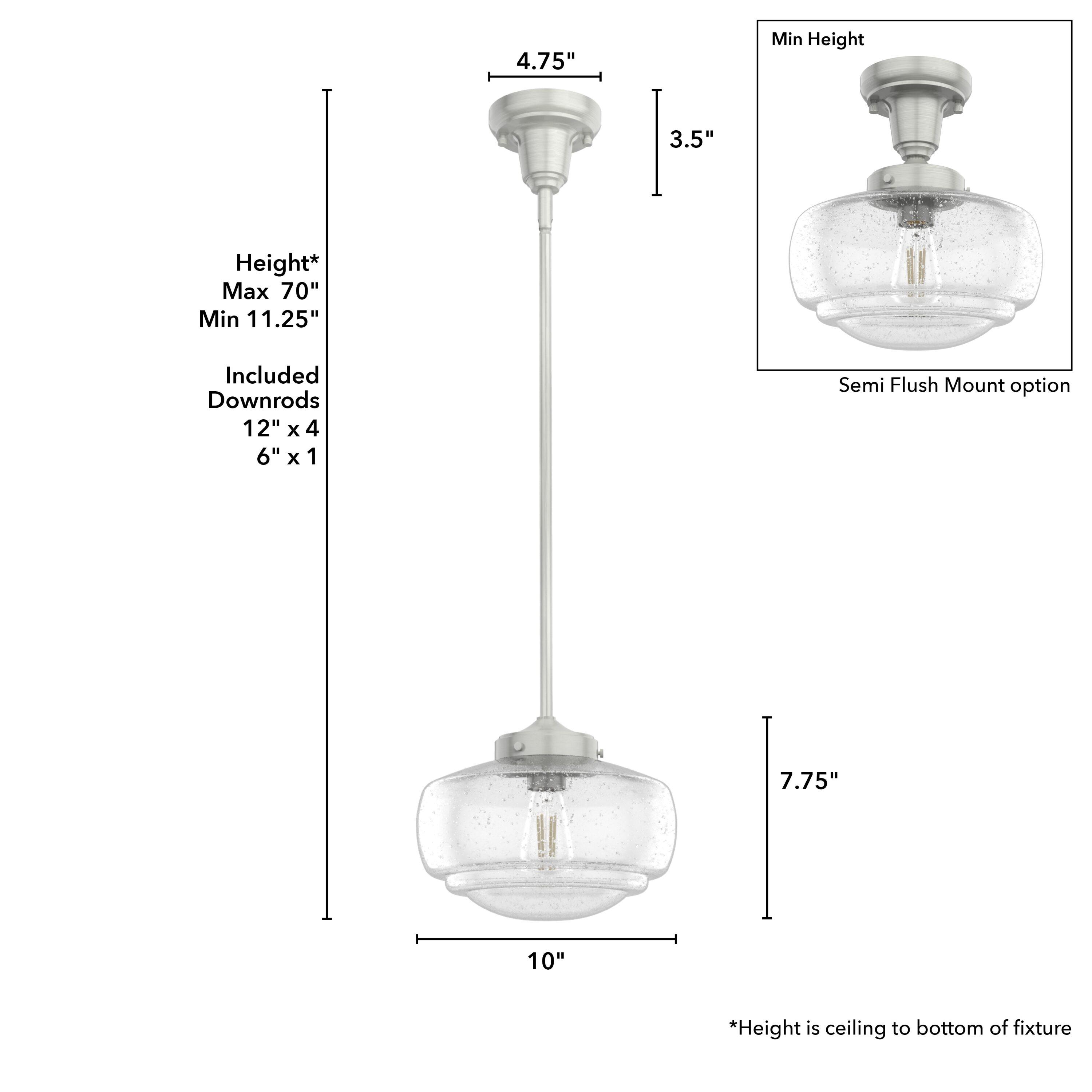 Saddle Creek 1 - Light Single Schoolhouse Pendant with Glass