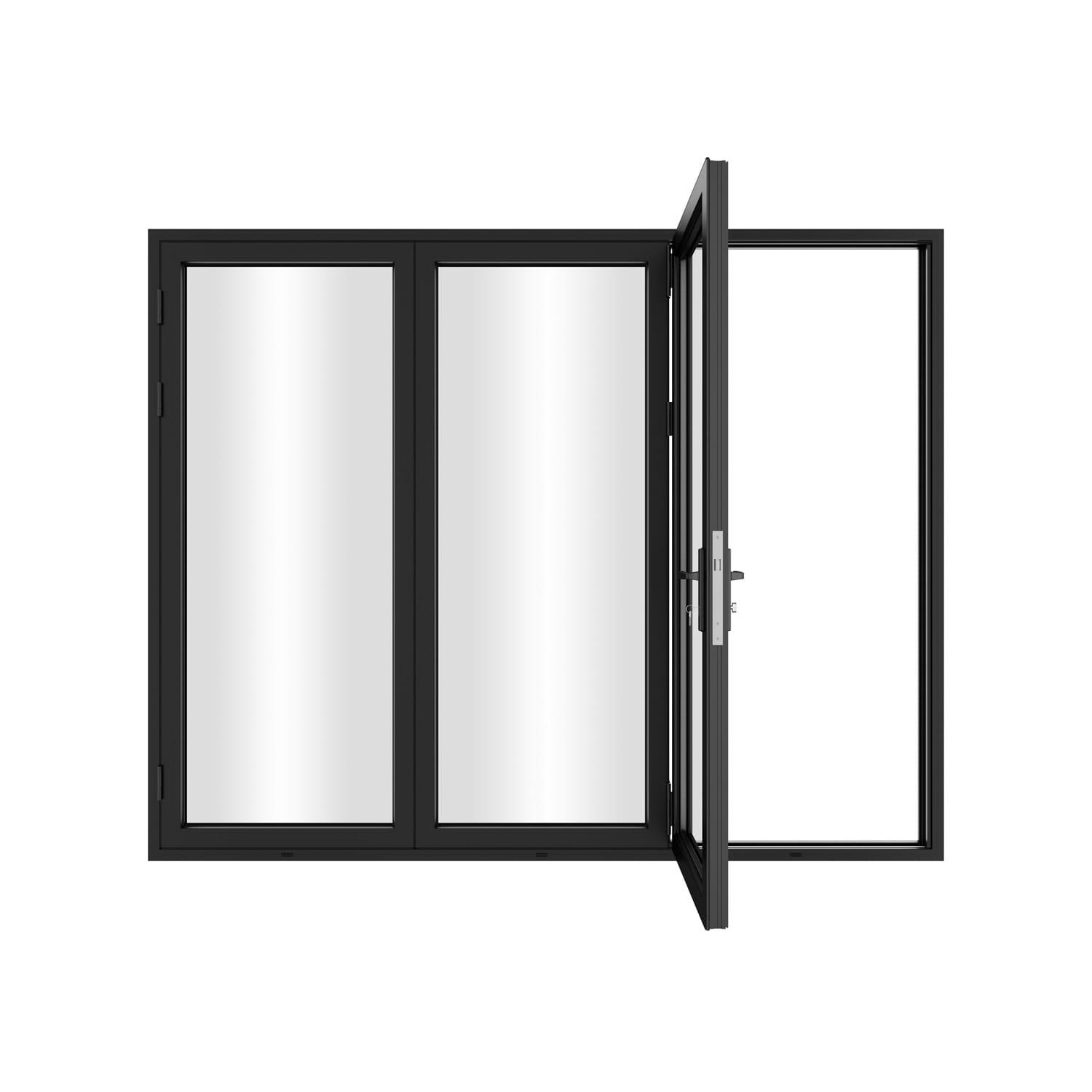 KaMic KaMic 96" inch - 3 Panels Glass Aluminum Folding Door In Black
