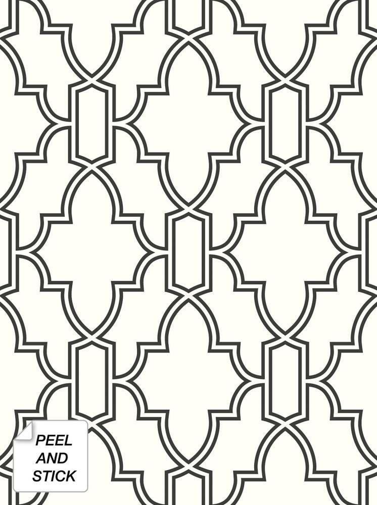 NextWall  Black and White Tile Trellis Peel and Stick Wallpaper - 20.5 in. W x 18 ft. L