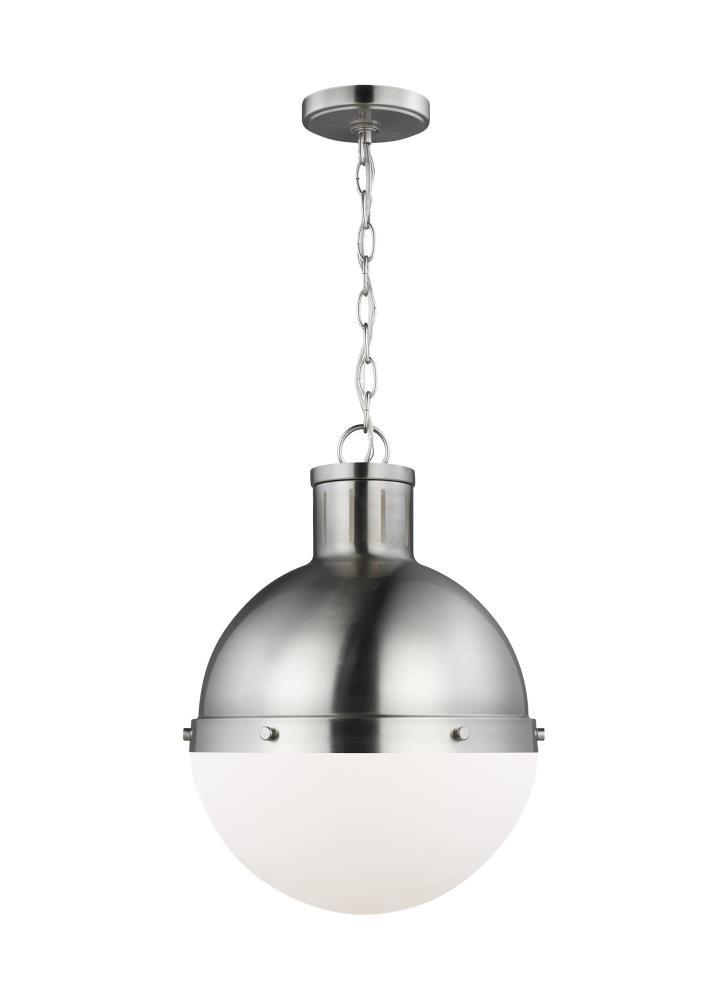 Generation Lighting Hanks 1 -Light Brushed Nickel Transitional White glass Globe Medium Hanging Pendant light
