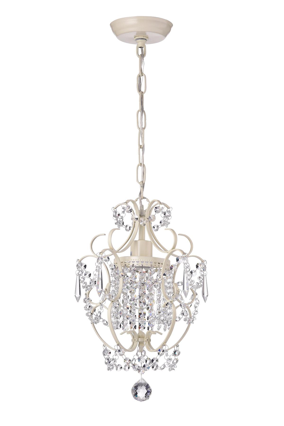 Edvivi Amorette Mini Chandelier Crystal Chandeliers, 1 Light Modern Elegant Glam Ceiling Light Fixture Ivory, Adjustable Hanging Lighting for Closet, Bedroom, Girls Room, Kitchen Island