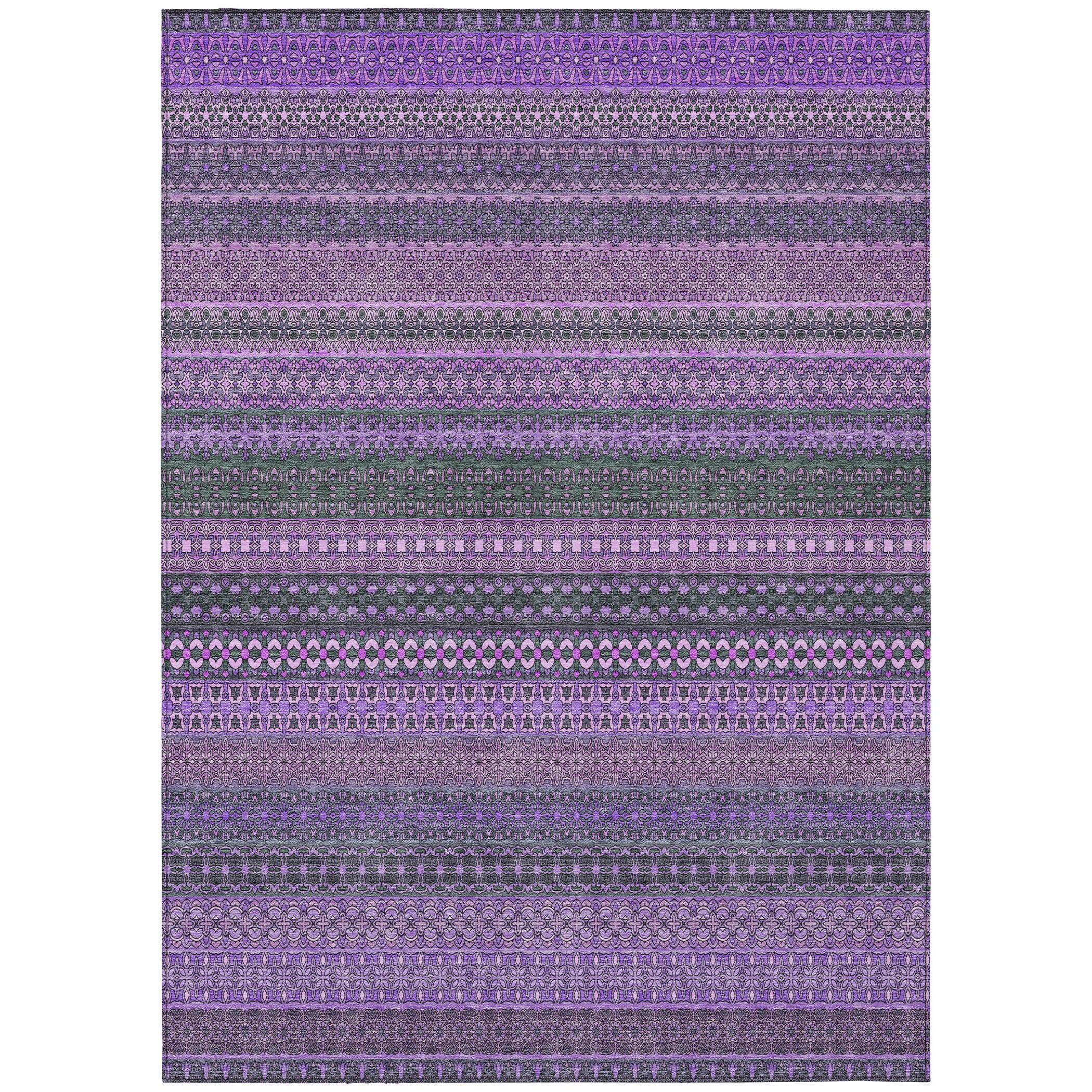 Purple Stripe Synthetic Washable Reversible Area Rug 2'6" x 3'10"