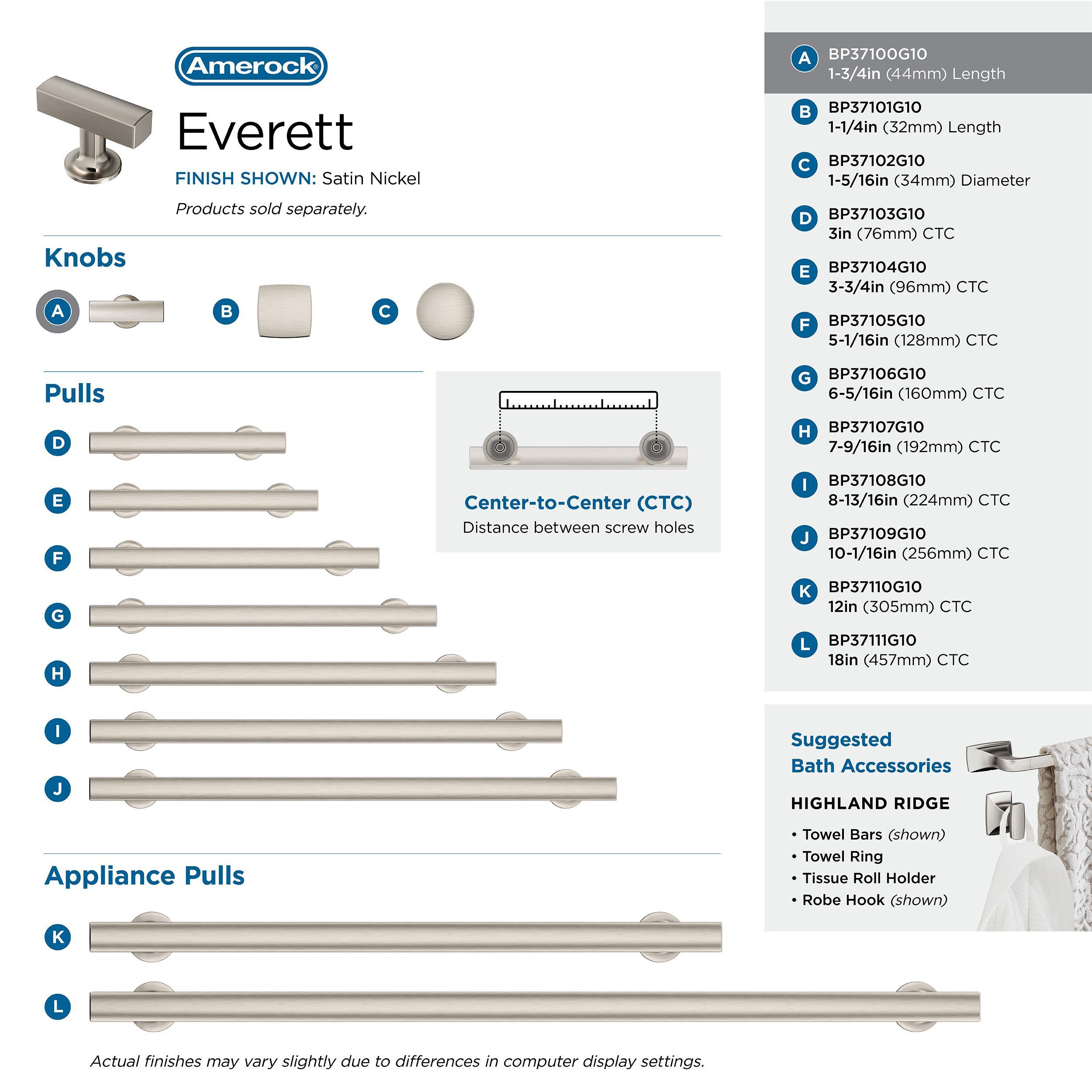 Amerock Everett 1-3/4 inch (44mm) Length Satin Nickel Cabinet Knob