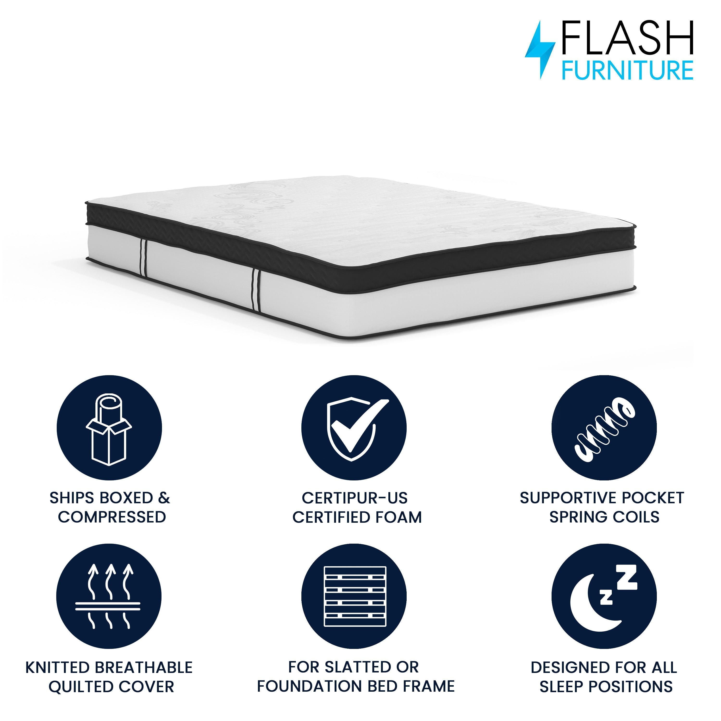 Flash Furniture Capri Comfortable Sleep 12 Inch CertiPUR-US Certified Memory Foam & Pocket Spring Mattress, Queen Mattress in a Box