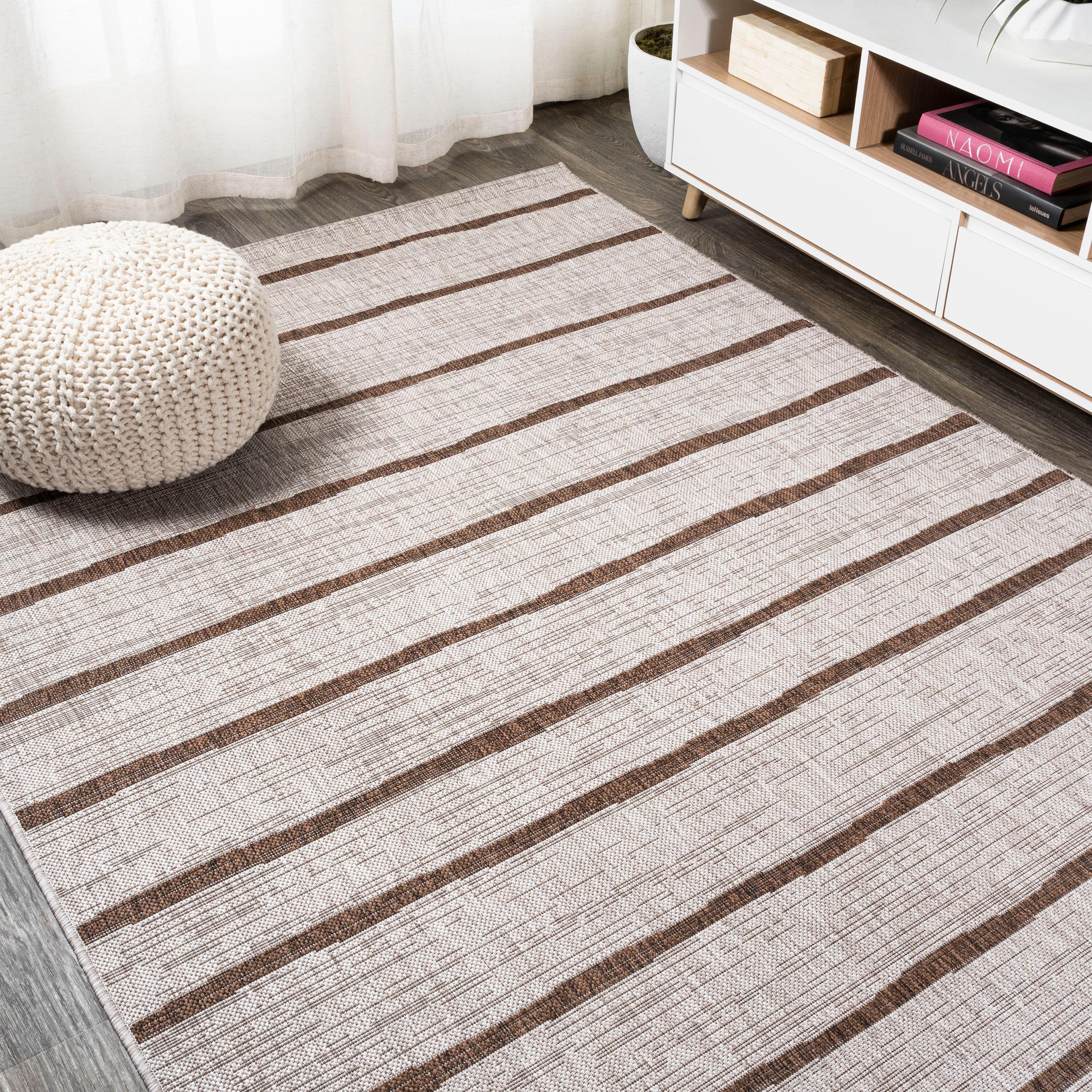 3'x5' Colonia Berber Stripe Indoor/Outdoor Area Rug, Beige/Brown - JONATHAN Y