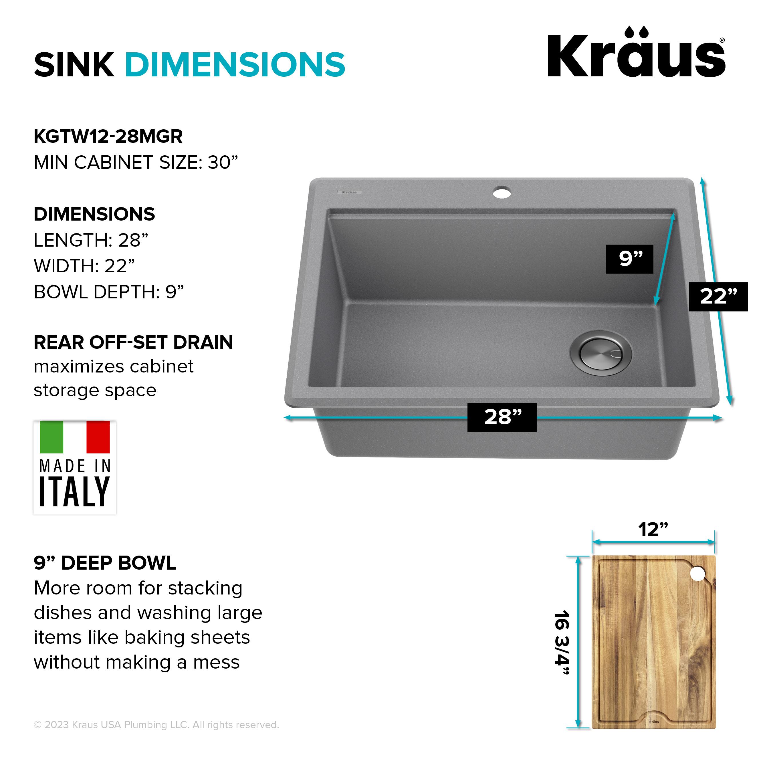 KRAUS Bellucci Granite Composite Workstation Drop-In Top Mount Single Bowl Kitchen Sink with Accessories