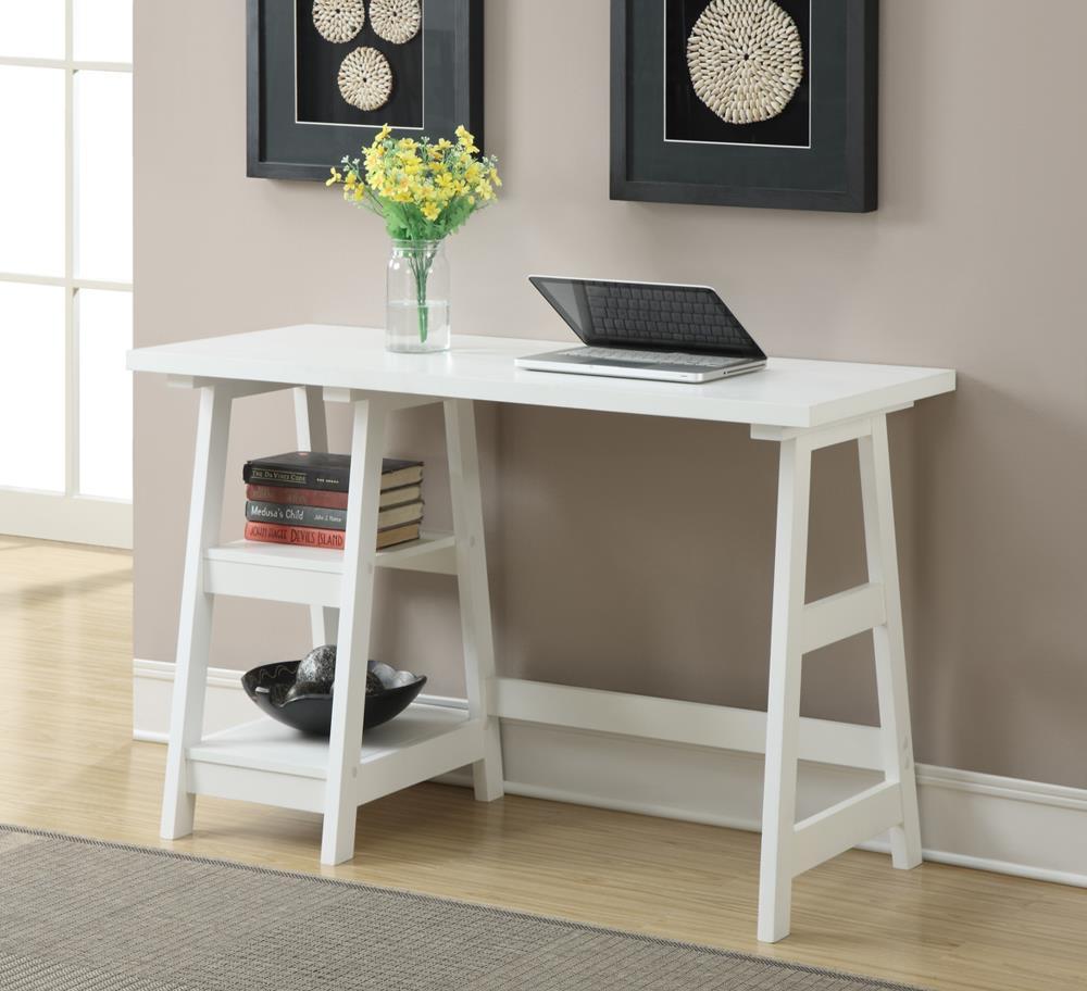 Convenience Concepts Designs2Go 29.25" Tall Trestle Desk with Shelves, White