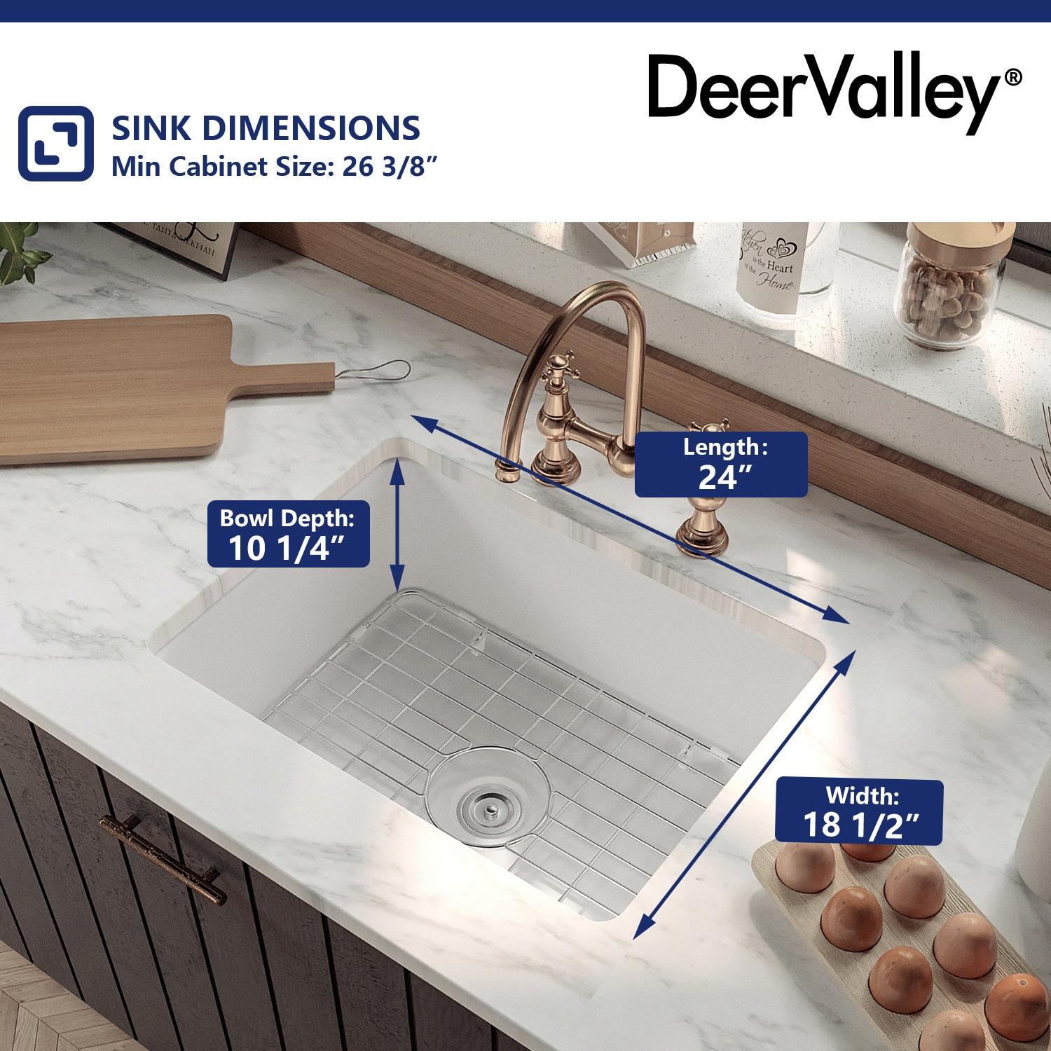 24" L x 19" W Rectangular White Fireclay Undermount Kitchen Sink with Basket Strainer and Sink Grid