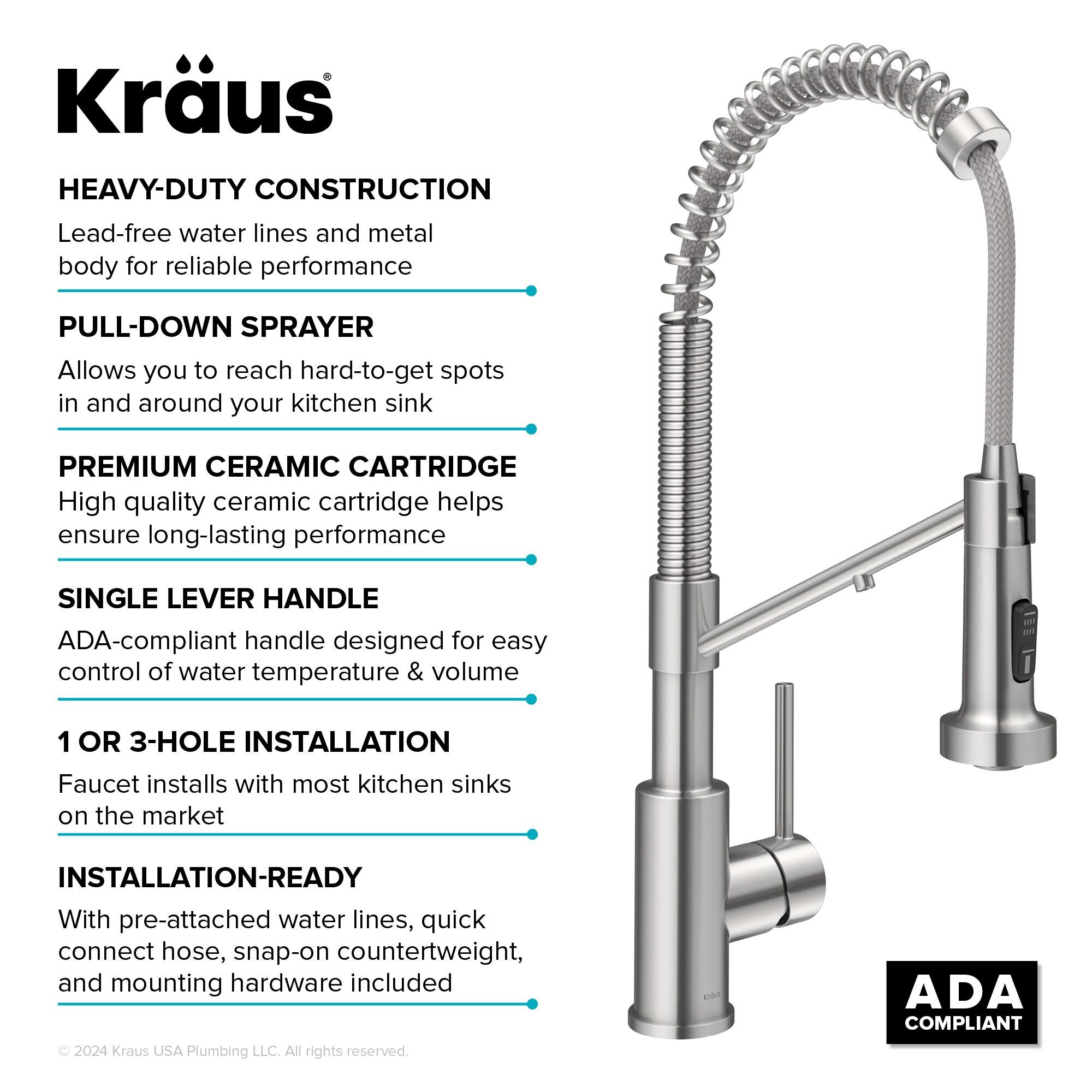 KRAUS Bolden 2-in-1 Commercial Style Pull-Down Single Handle Water Filter Kitchen Faucet for Reverse Osmosis or Water Filtration System in Spot Free Stainless Steel