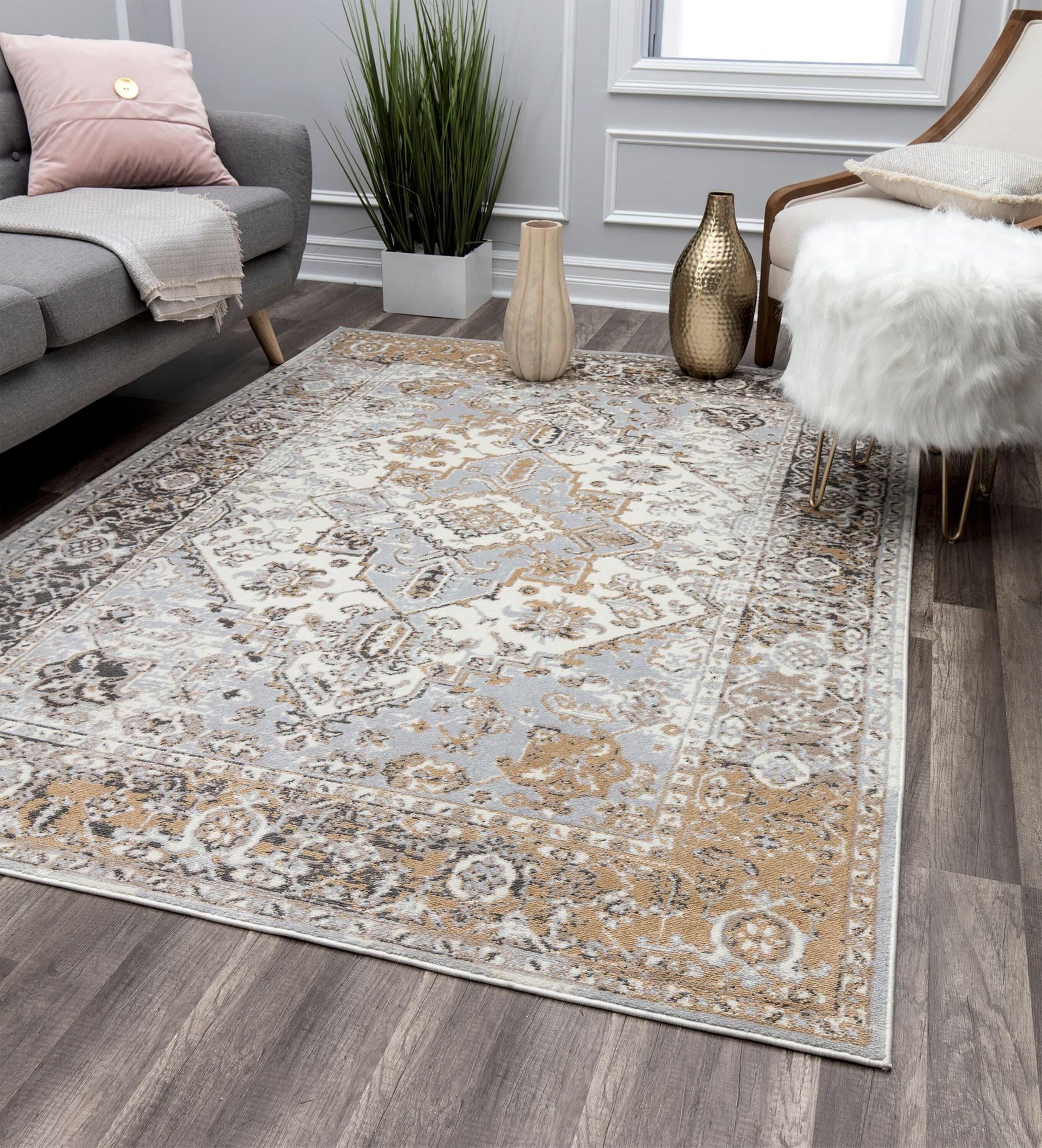 Rugs America Leopold LX60A Grey Charm Transitional Cream Area Rug for Dining Room Rug Neutral Rug Living Room Rug Kitchen, 2'0"x4'0"