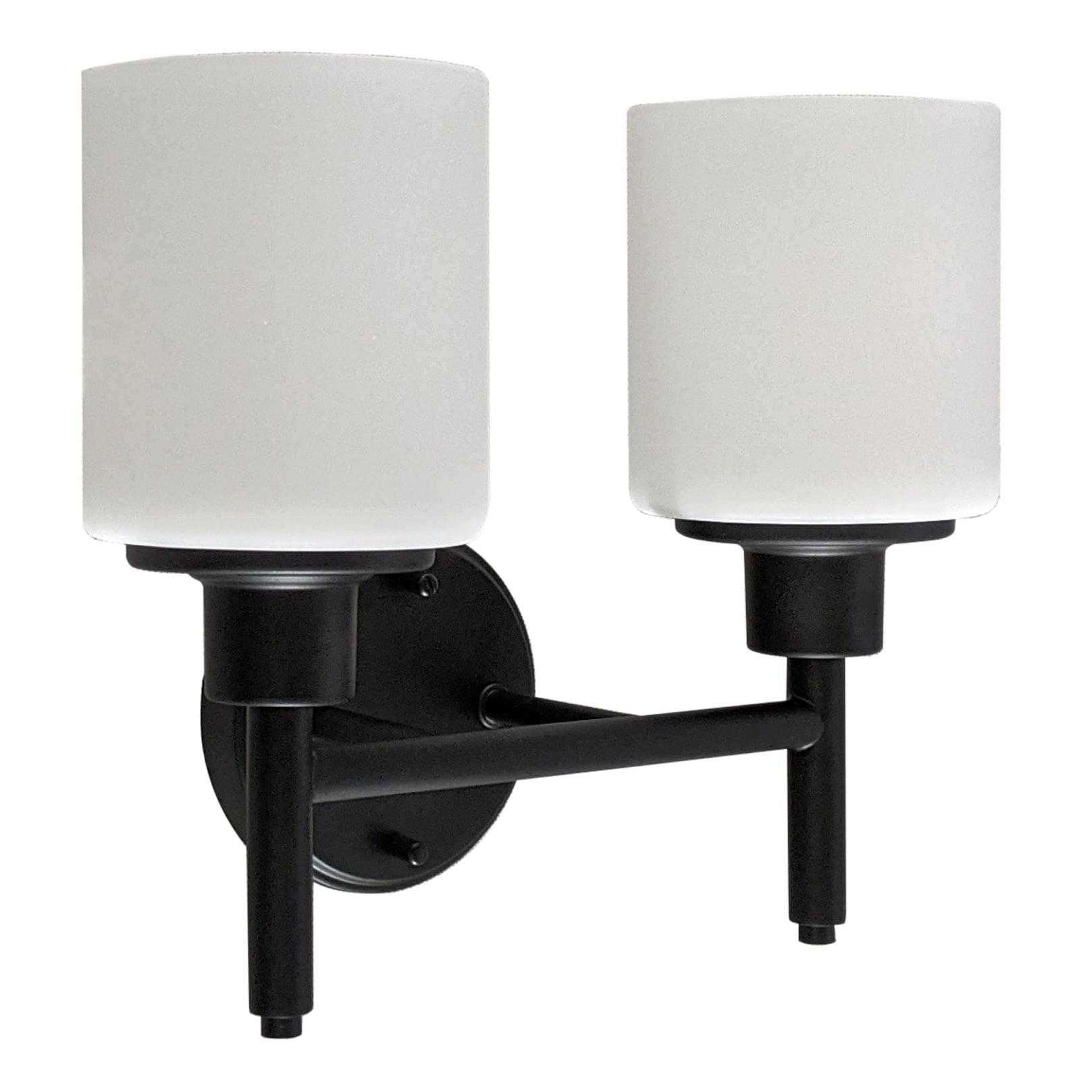 Design House 556191-BLK Aubrey Transitional 2-Light Indoor Wall Light Dimmable White Frosted Glass Shades for Hallway Foyer Bathroom, Matte Black