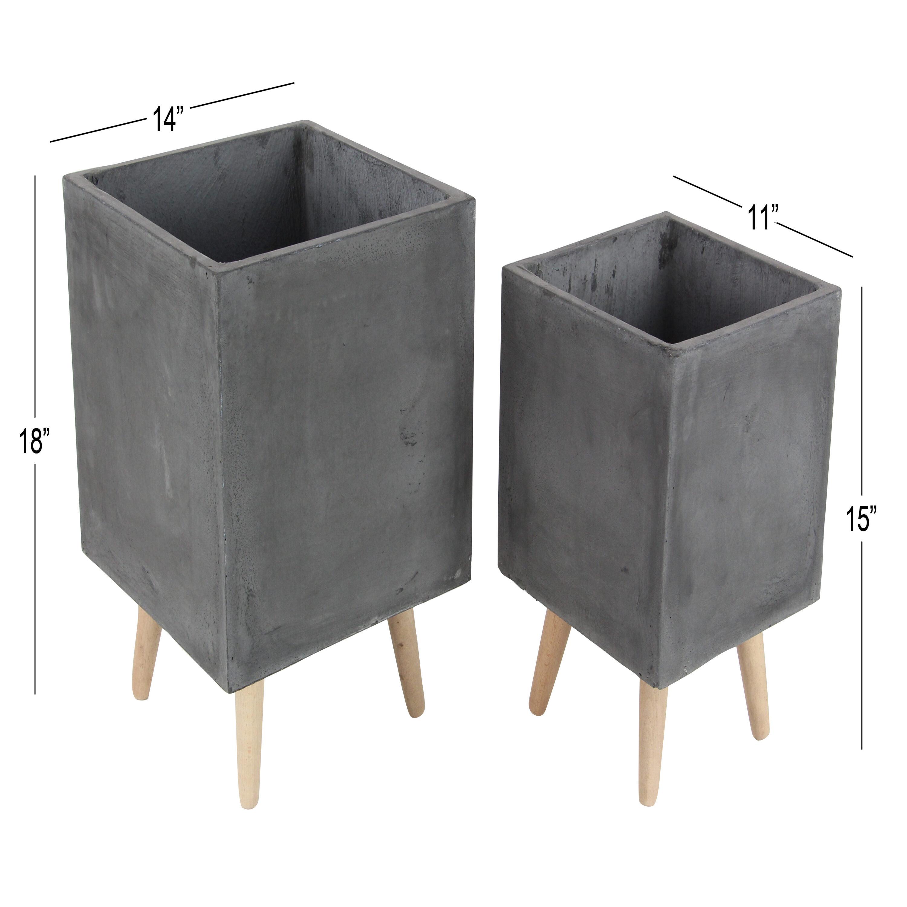 DecMode Fiber Clay Contemporary Planter, Dark Gray, Set of 2