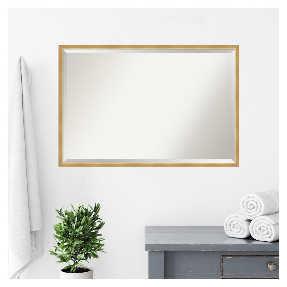 37" x 25" Polished Brass Framed Bathroom Vanity Wall Mirror Gold - Amanti Art: Modern Rectangular, Beveled, Wall-Mounted