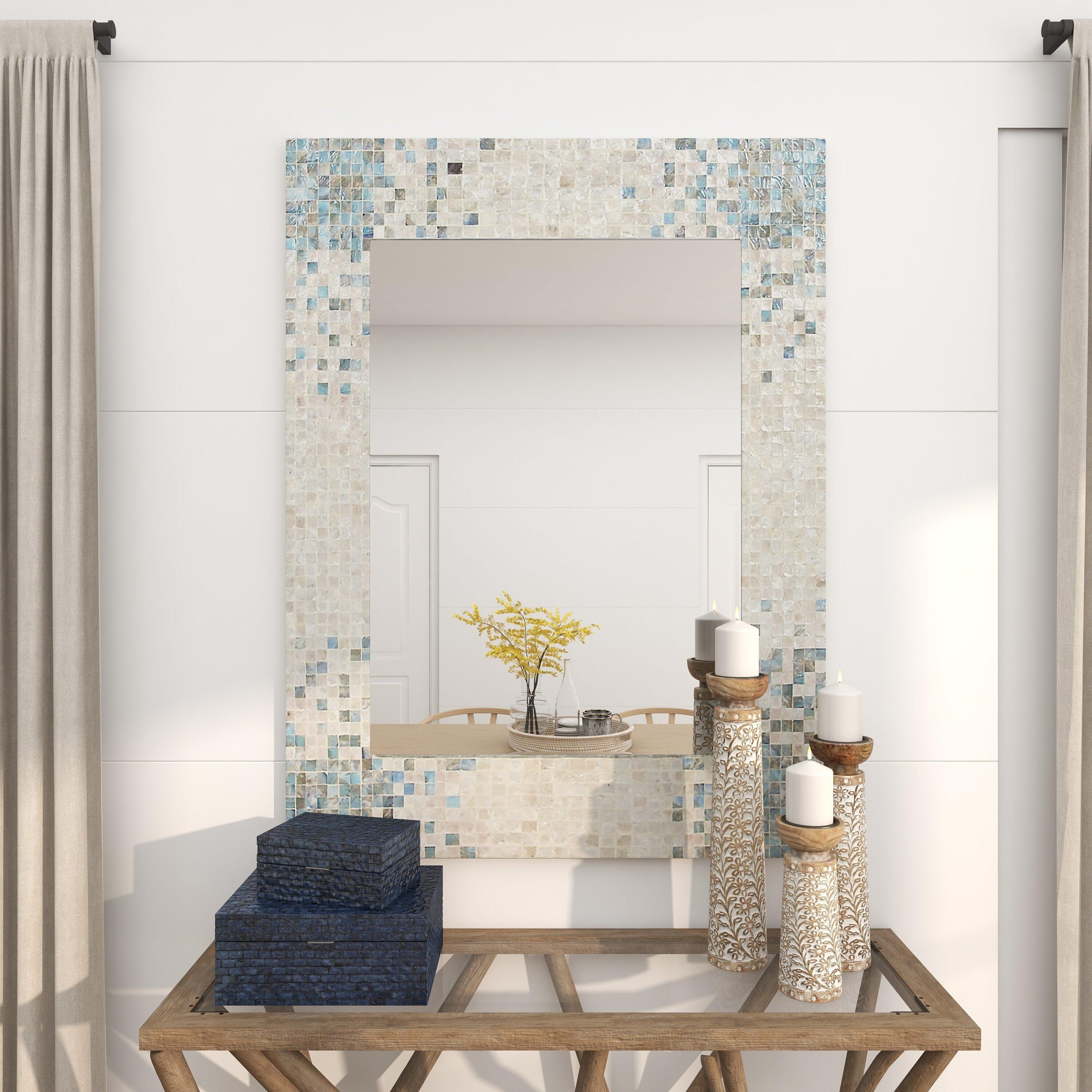 36" x 48" Mother of Pearl Handmade Mosaic Wall Mirror: Olivia & May, Coastal Style Decor