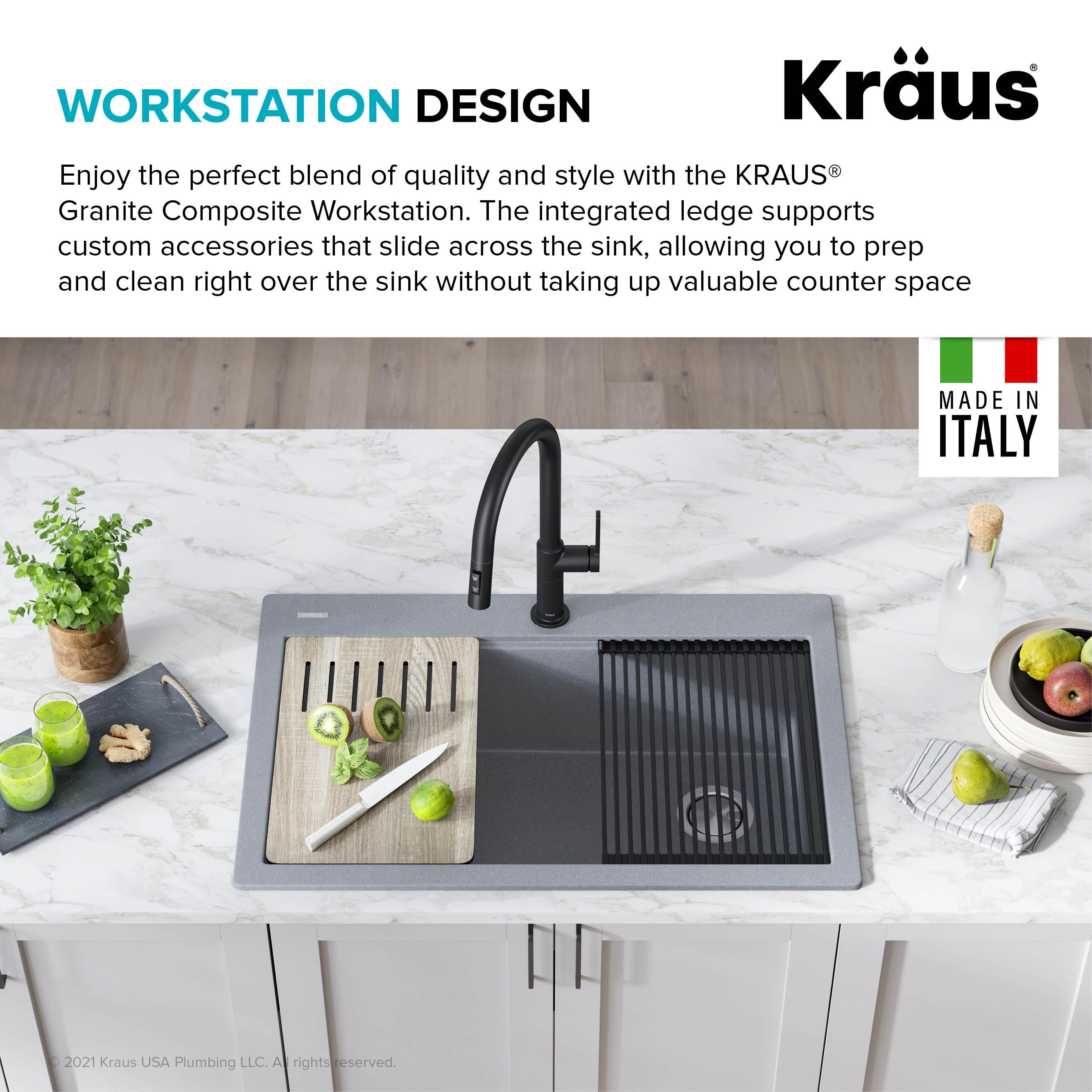 33 in. KRAUS Bellucci Workstation Drop-In Granite Composite Single Bowl Kitchen Sink with Accessories