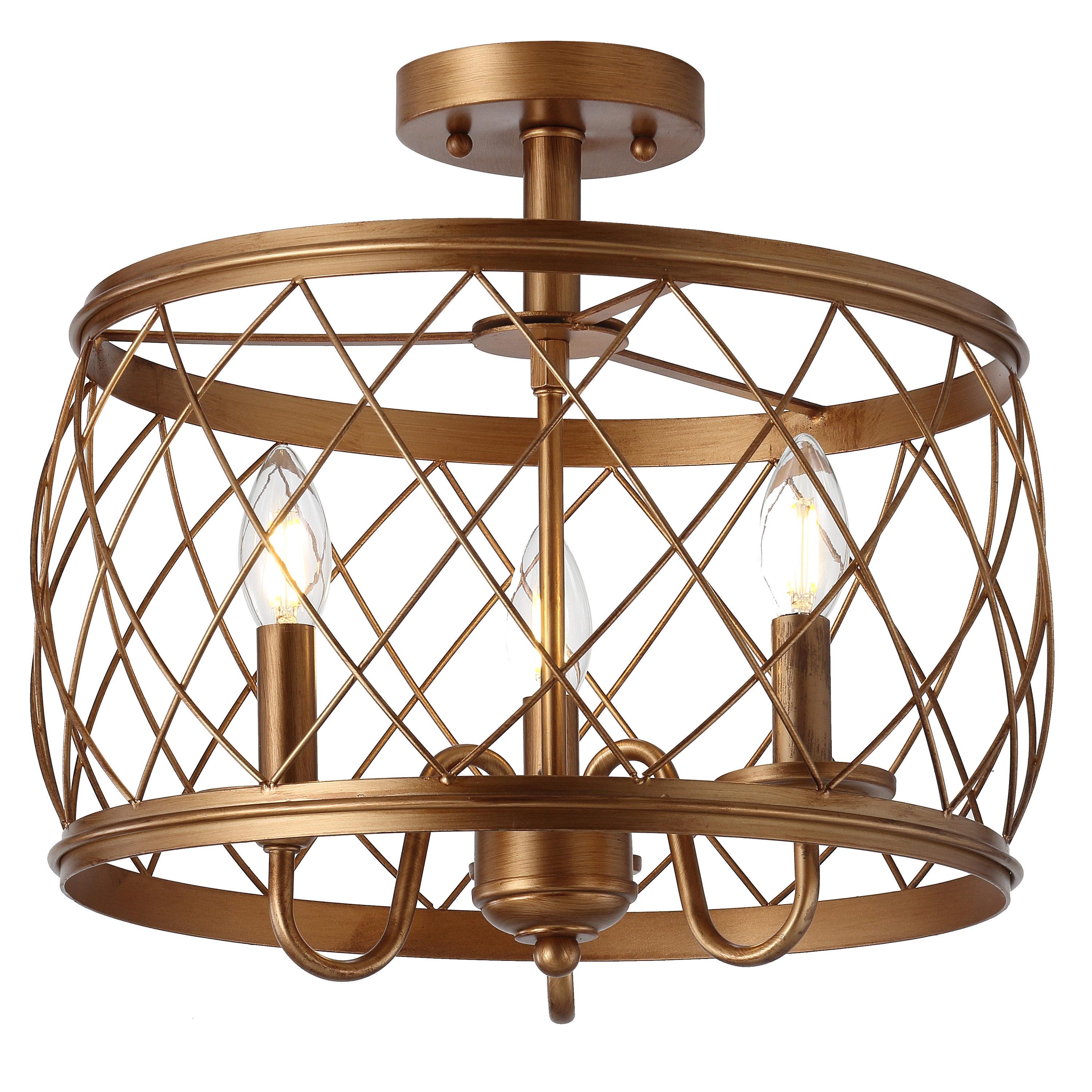 Antiqued Gold 15" Metal Drum LED Flush Mount Light