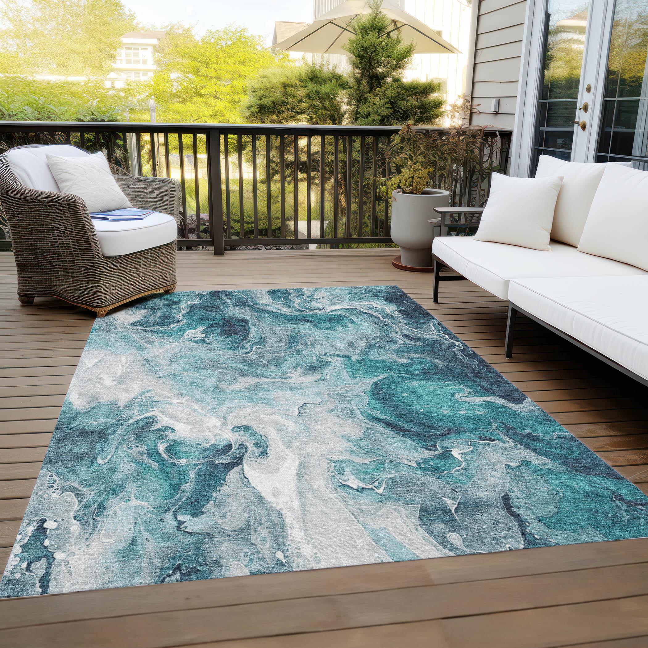 Machine Washable Indoor/Outdoor Cinead ACN1687 Teal Rug