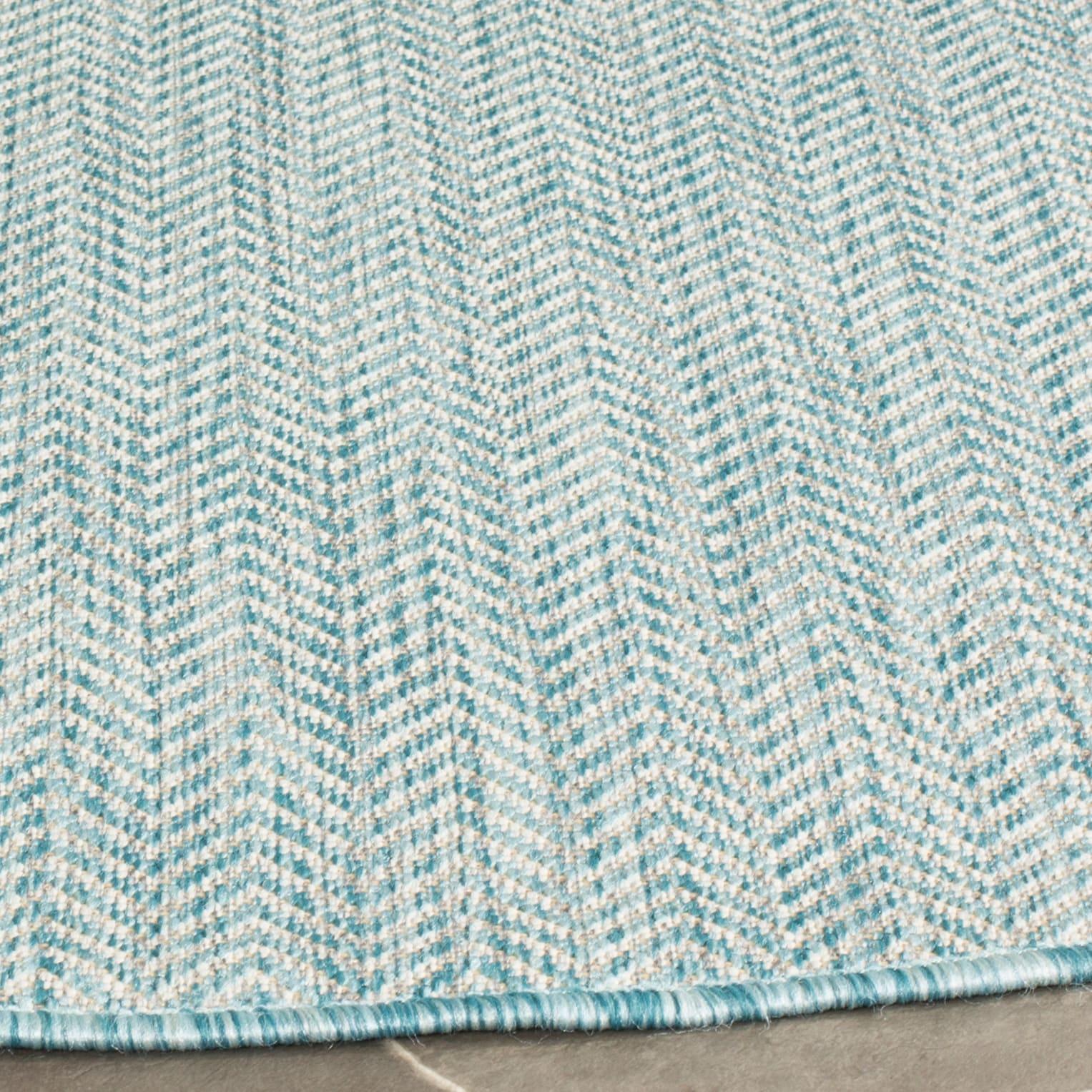 Courtyard CY8022 Power Loomed Indoor and Outdoor Area Rug - Aqua/Grey - 6'7" Round - Safavieh