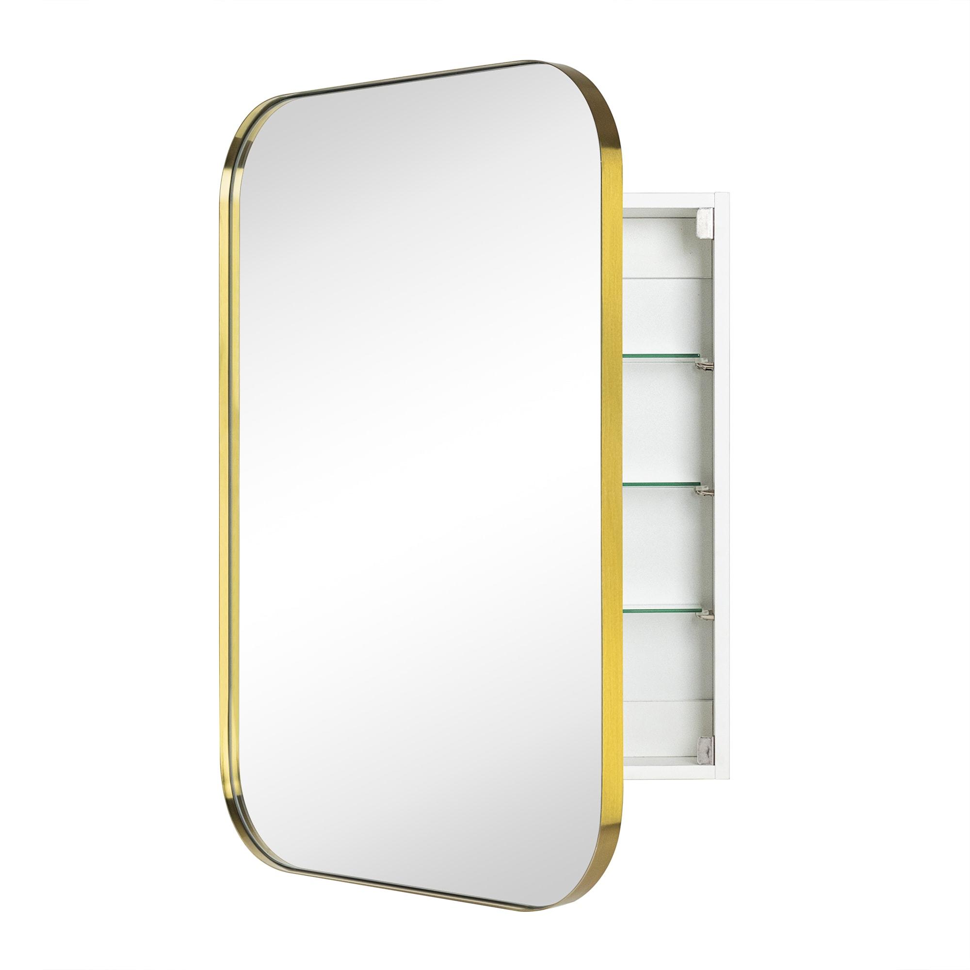 TEHOME Gold Surface and Recessed Mount Rectangular Stainless Steel Metal Framed Bathroom Medicine Cabinet with Mirror, 22'' W x 30'' H