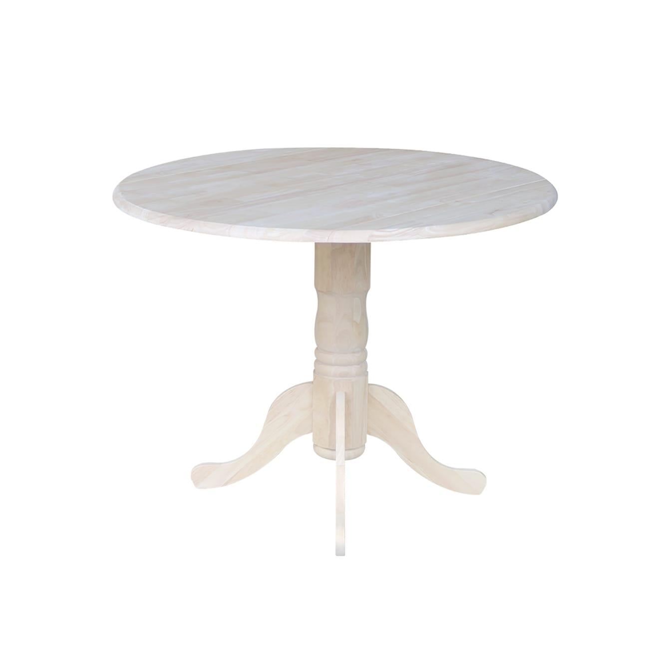 42" Mason Round Dual Dining Table Unfinished - International Concepts: Parawood, Drop Leaves