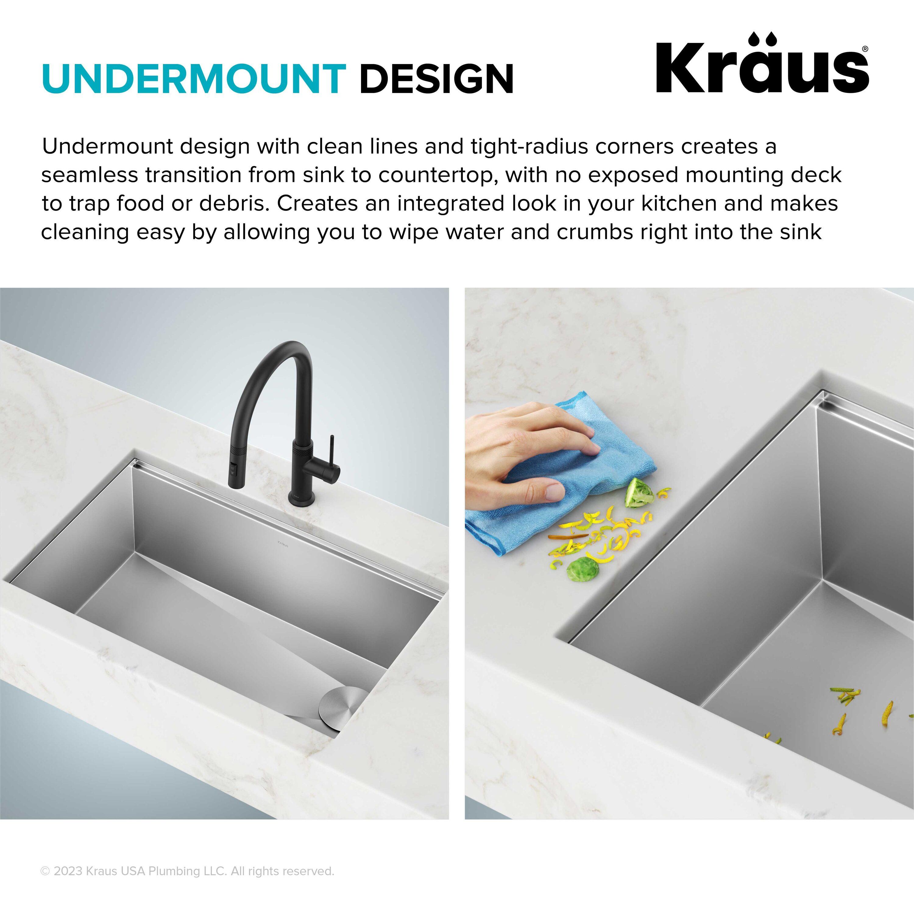 KRAUS Kore™ 28" L Undermount Workstation 16 Gauge Stainless Steel Single Bowl Kitchen Sink with Accessories