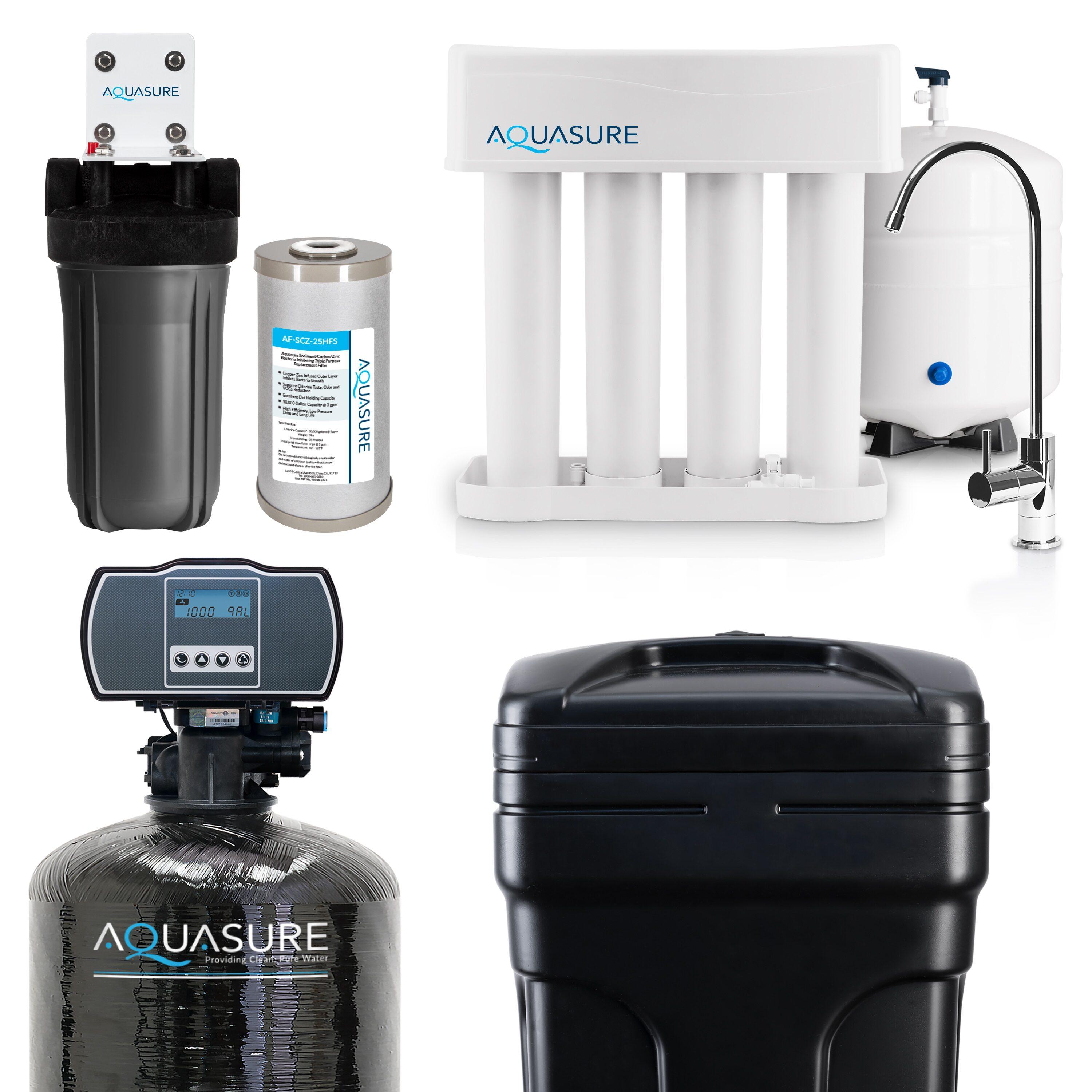 Aquasure 70,000 Grains Whole House Water Filtration Bundle With 75 GPD RO System, For 4-6 Bathrooms (AS-WHF70D)