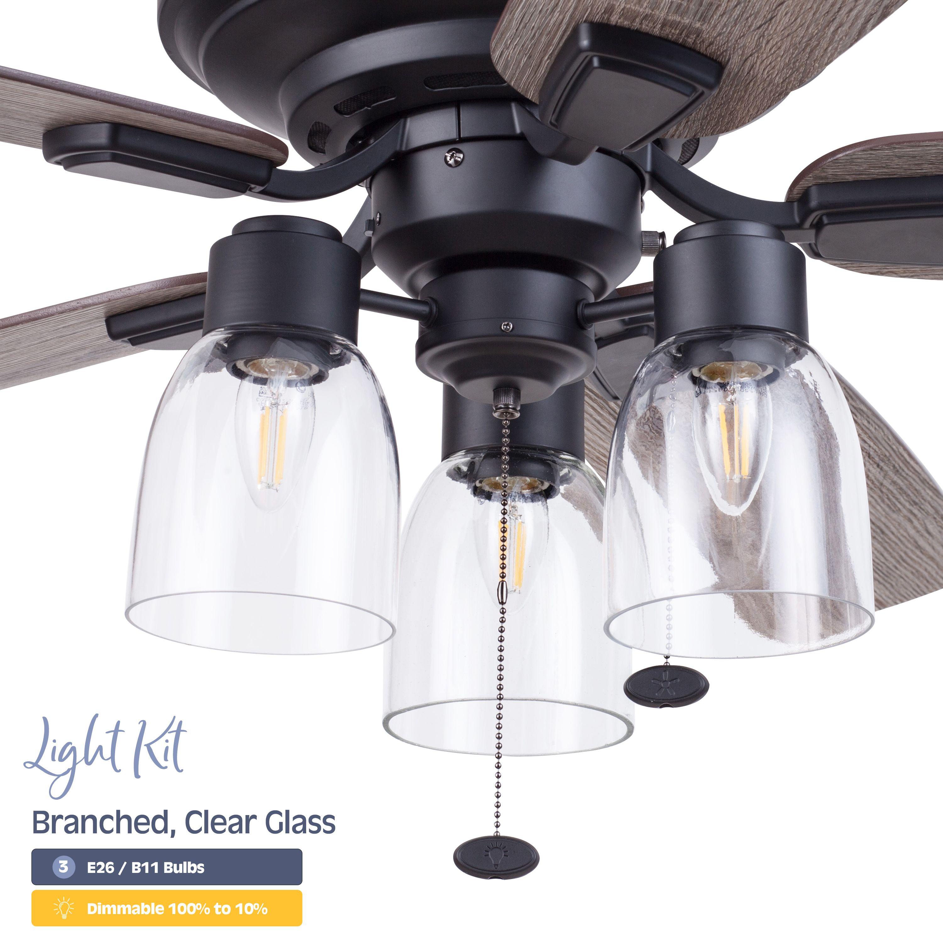 Prominence Home Magonia 52-in Flush Mount Matte Black with Black Pine/Rough Pine Blades Ceiling Fan With Light ( 5 -Blade )
